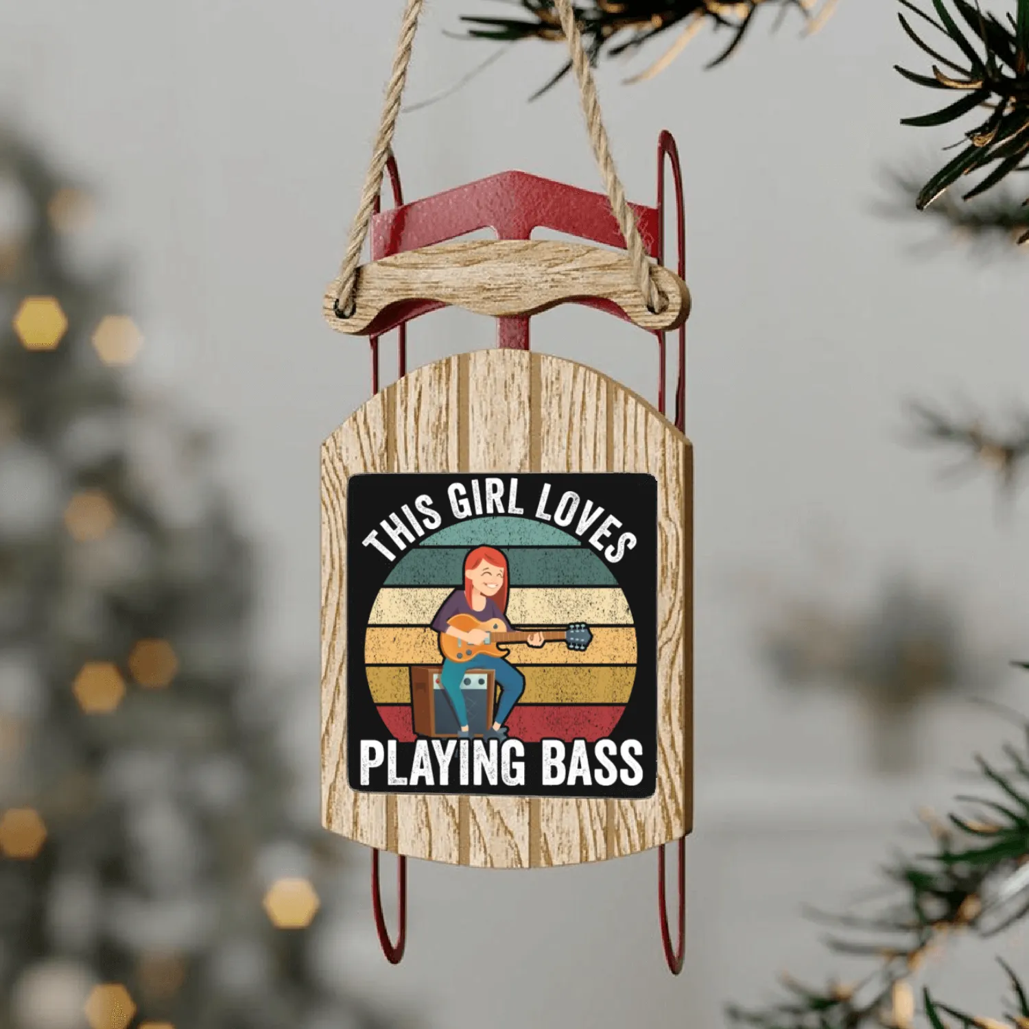 This Girl Loves Playing Bass Guitar Musician Band Sled Ornaments