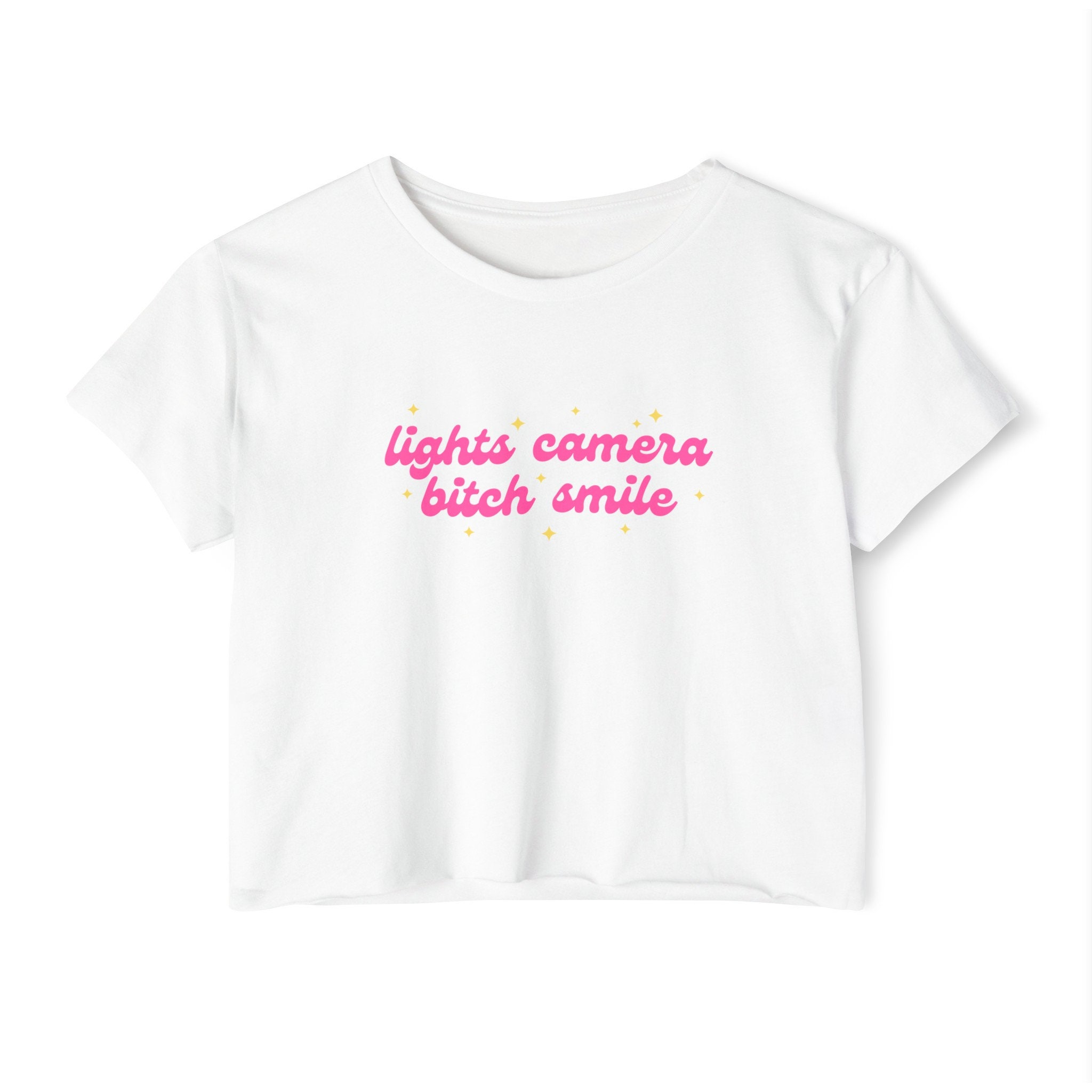 lights camera bitch smile no commas Women's Crop Top