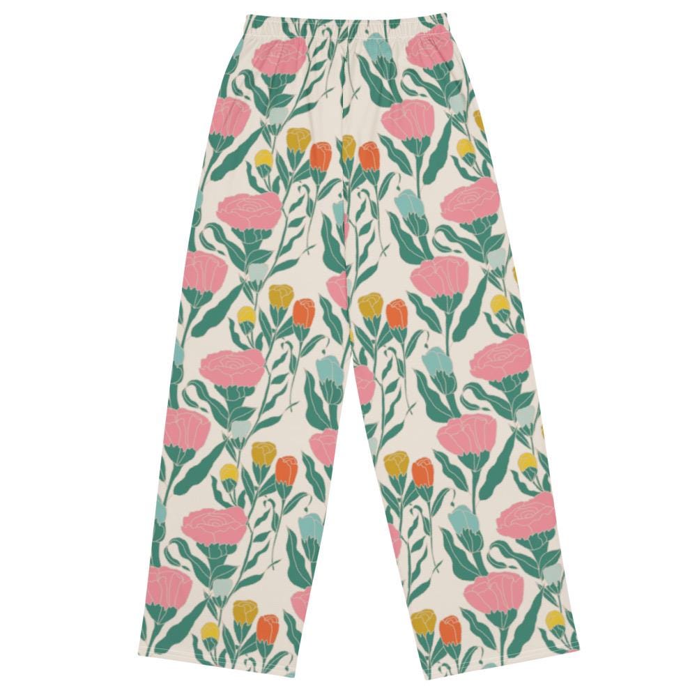 Tulip flower print unisex wide-leg pants