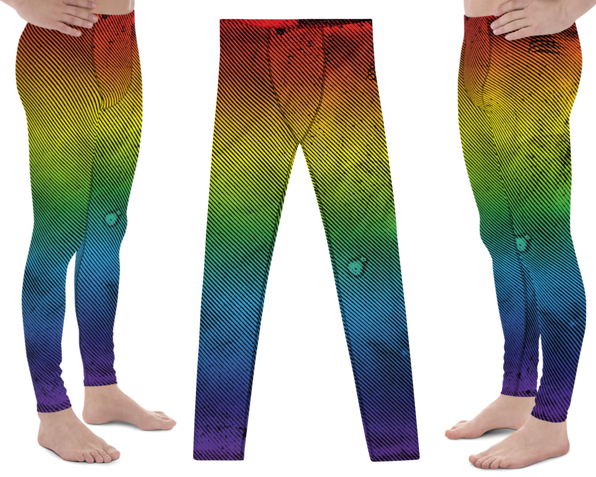 Distressed Rainbow Mens Leggings, Gay Pride Leggings, colorful Meggings