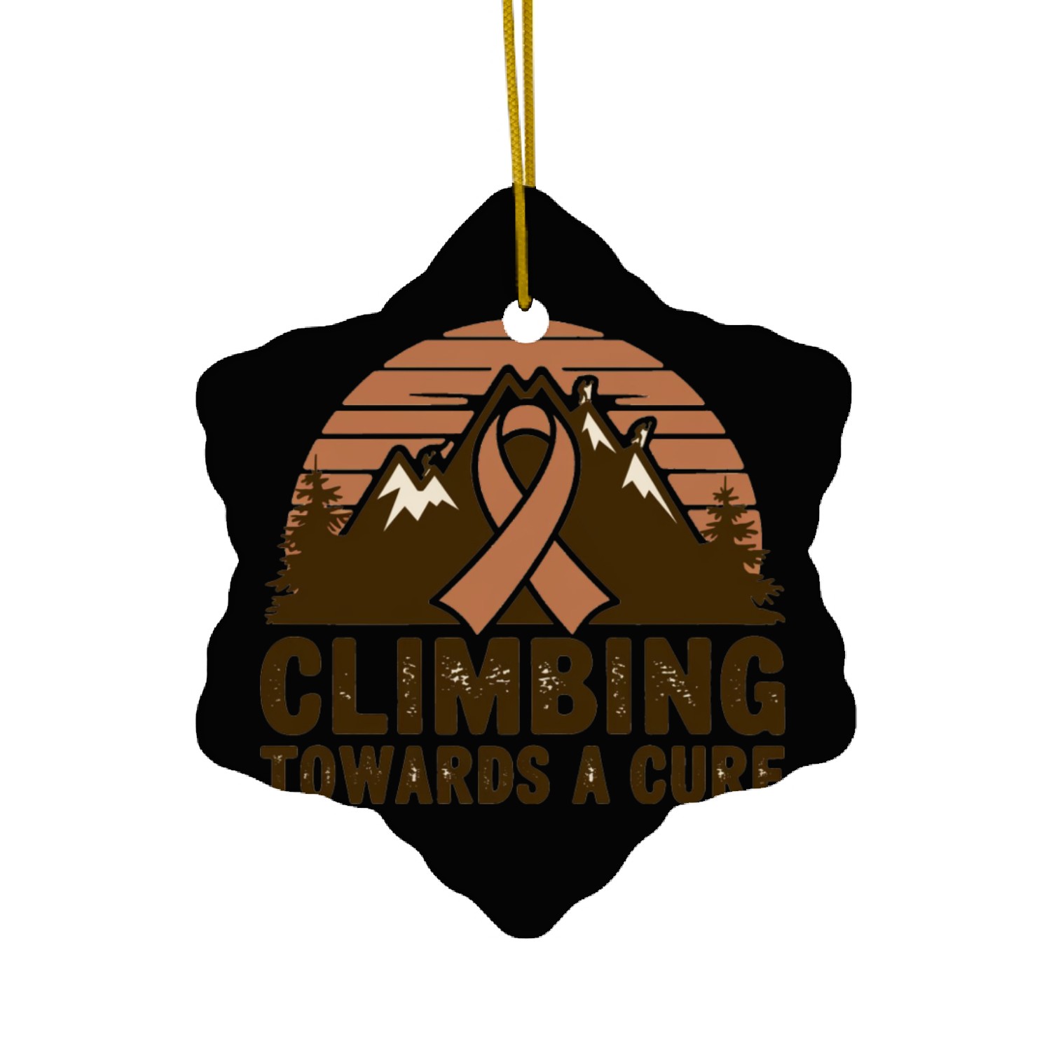 Mountain Climbing Cancer Awareness Retro Design Ceramic Ornaments