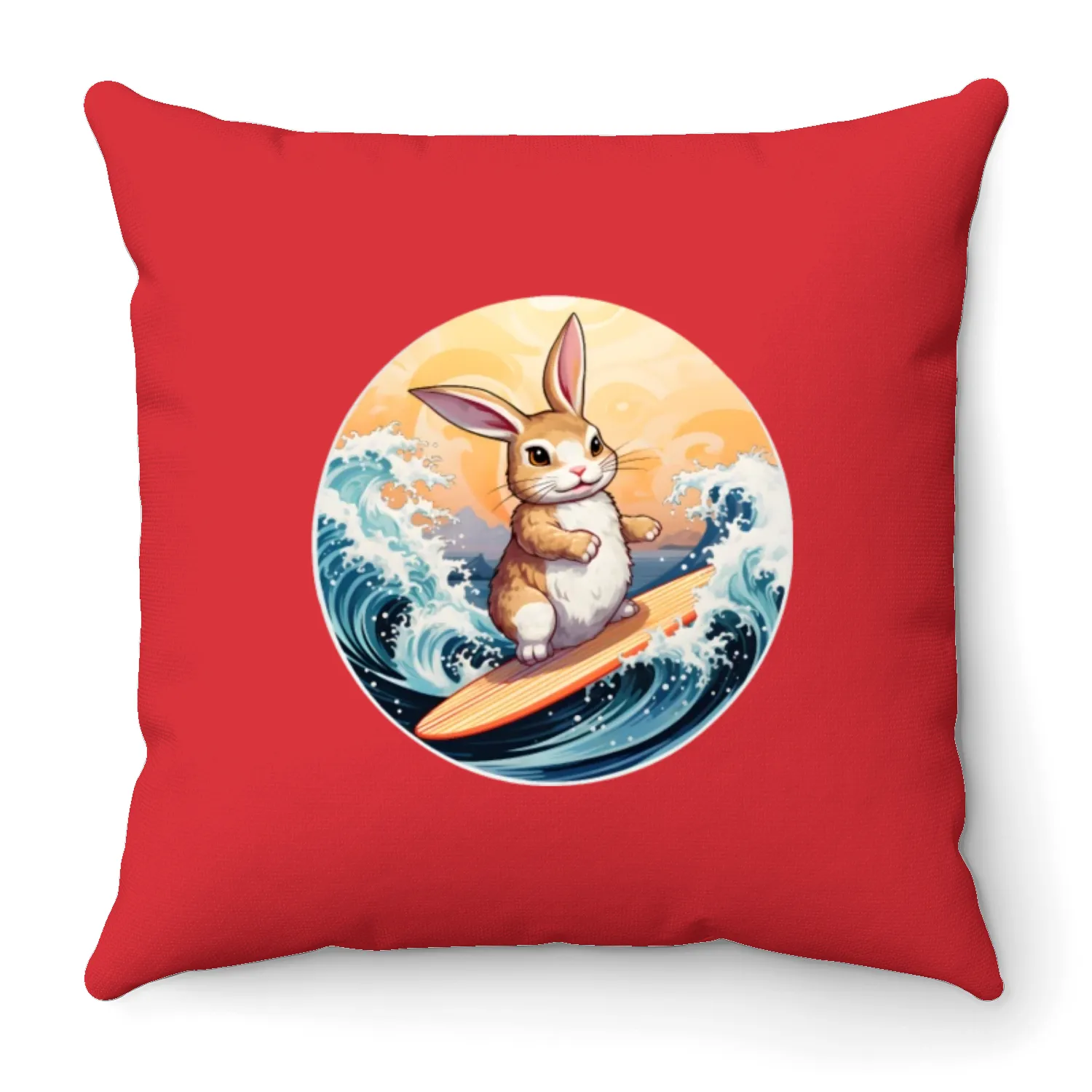 Surfboard rabbit Throw Pillows