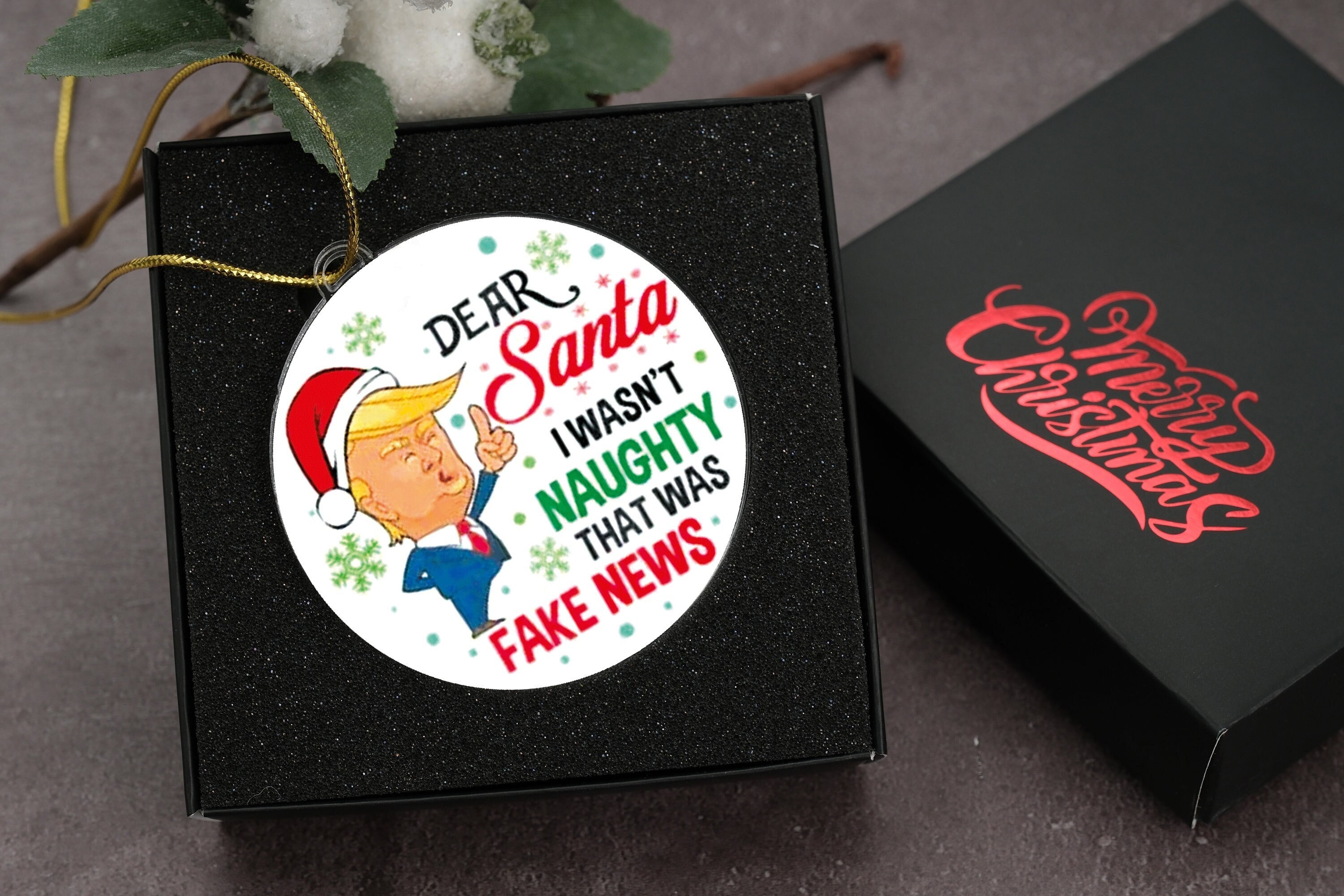 Funny Trump Christmas Ornament,Donald Trump Xmas Keepsake,Republican Ornament,Trump Political Acrylic Ornament,Cartoon Dear Santa Tree Decor