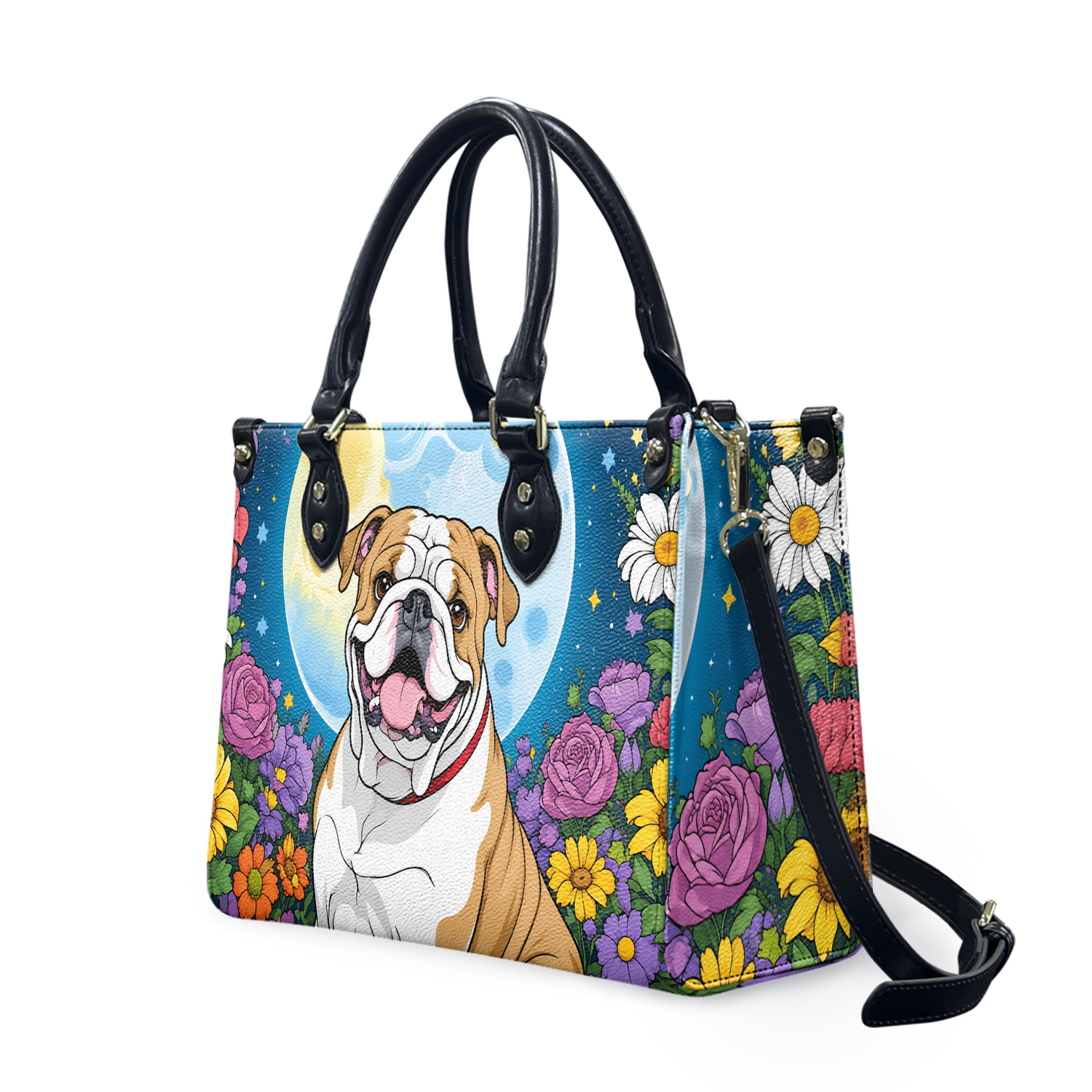 English bulldog floral Leather Bags, Dog Lover Gift