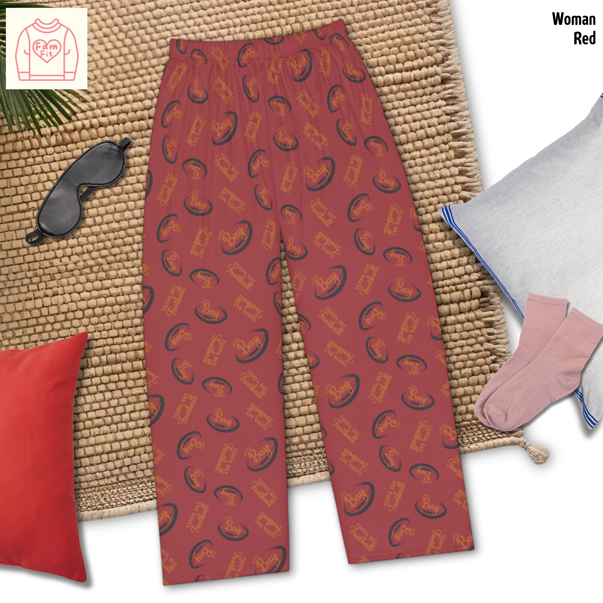Tampa Bay Football Pattern Pajama Pants, Bucs Fan Gift, Women's Lounge Pants