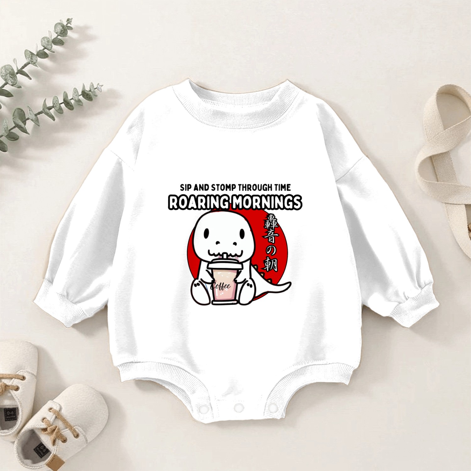 Caffeinated dinosaurs Baby Romper Sweatshirts