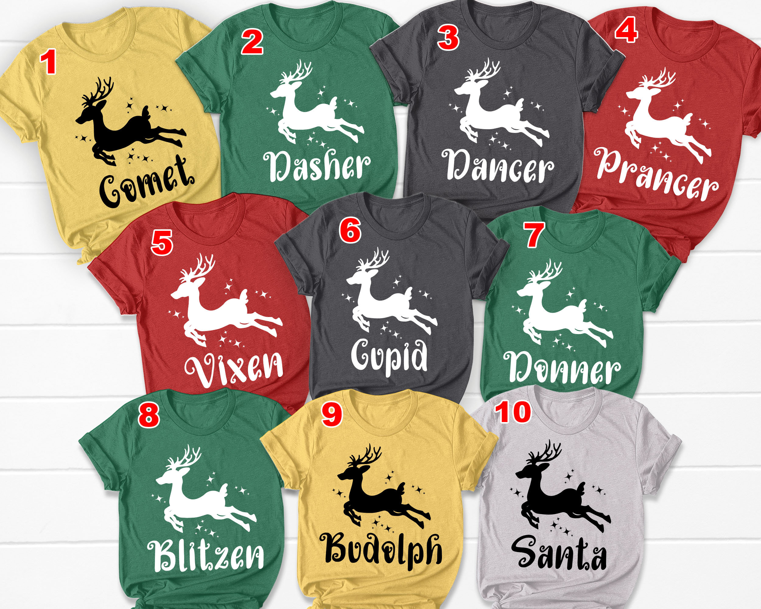 Group Reindeer Names T-Shirts, Family Christmas Shirt for Group, Teachers The Night Before Xmas Poem Matching Shirt, X-mas Family Crew Shirt