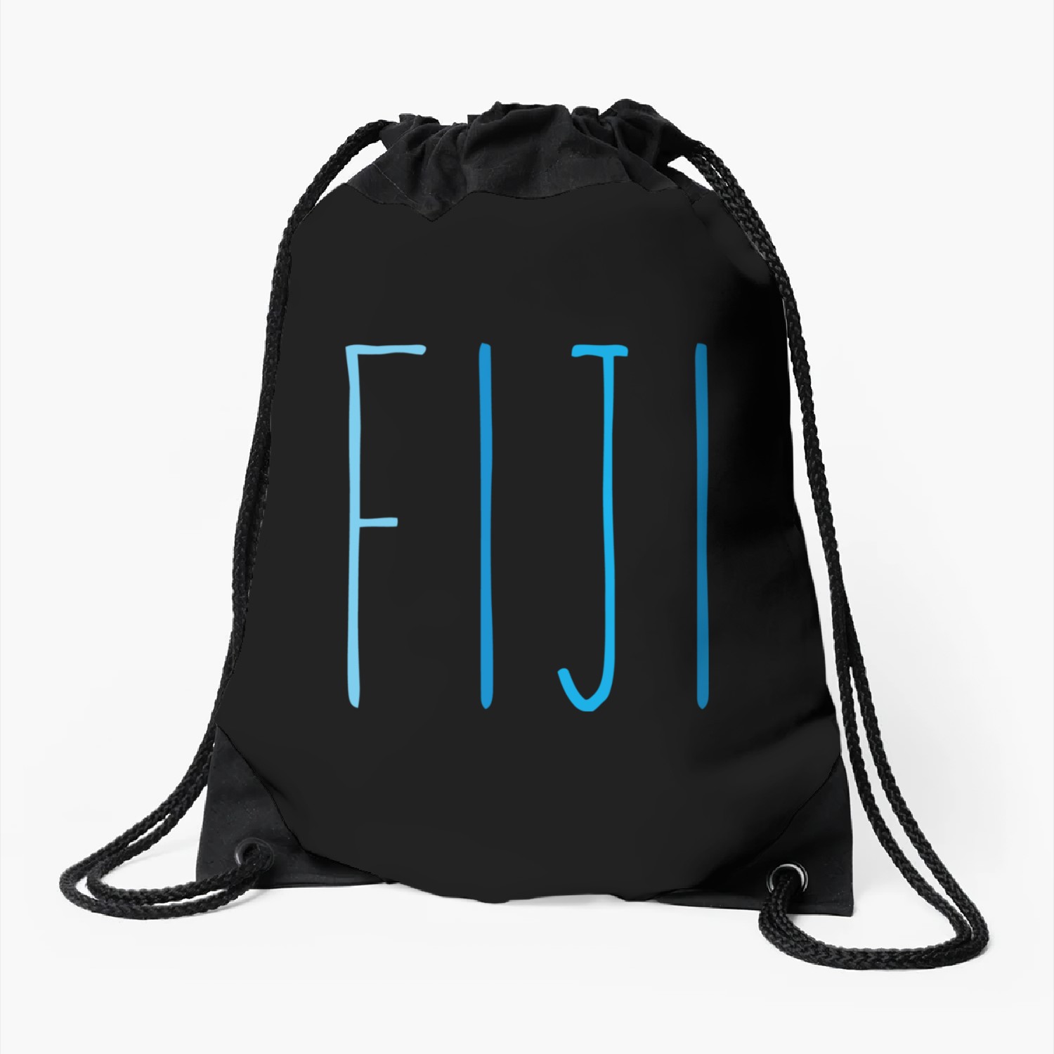 Fiji Blue Lettering Drawstring Bags