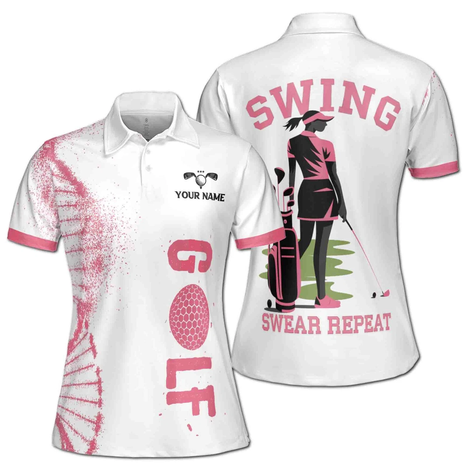 Women's Polo Shirt with Custom Name Golf Swing Repeat