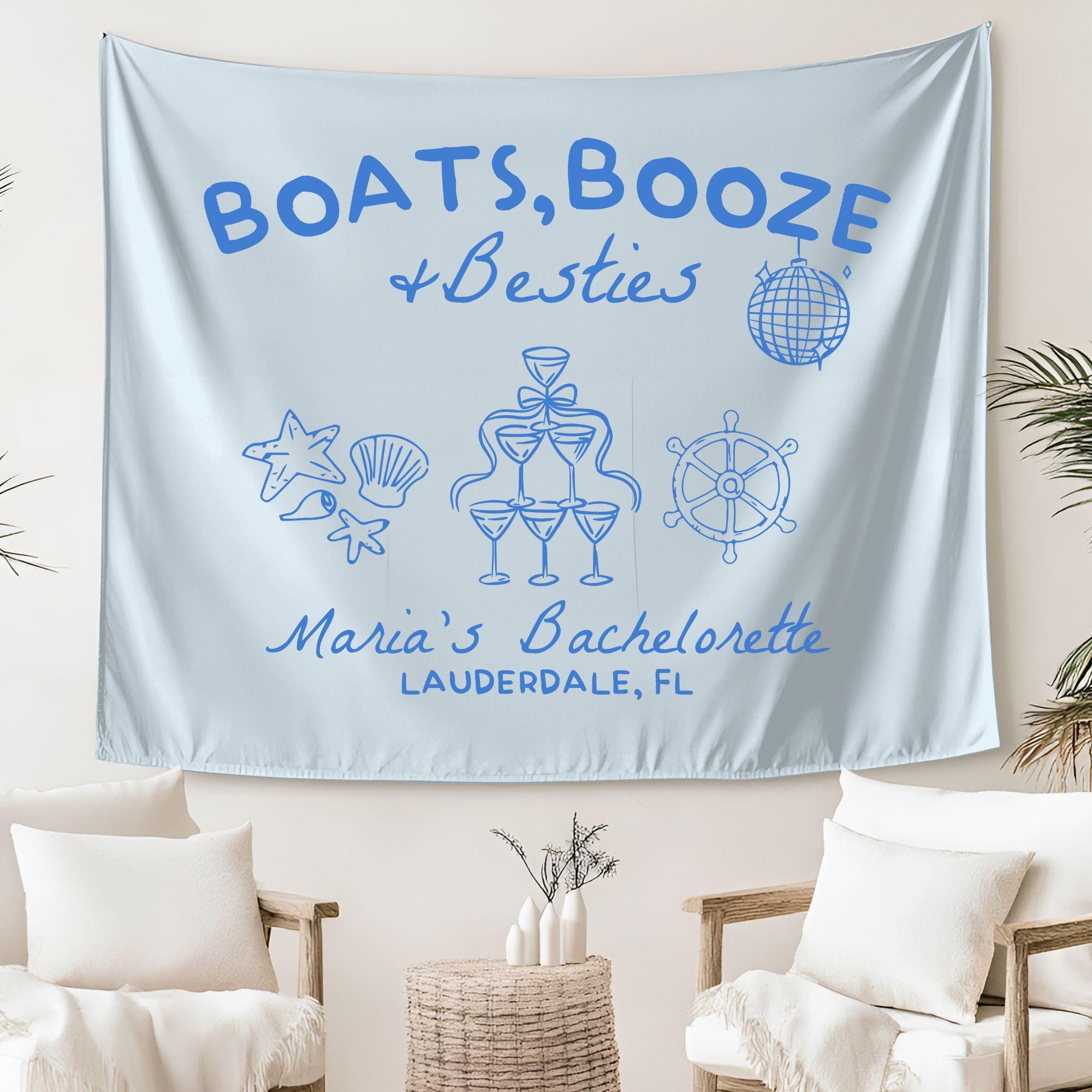 Best Friends Cruise Bridal Shower Decor Boats, Booze and Besties Bachelorette Party Banner Personalized Bach Weekend Backdrop Bride Gift