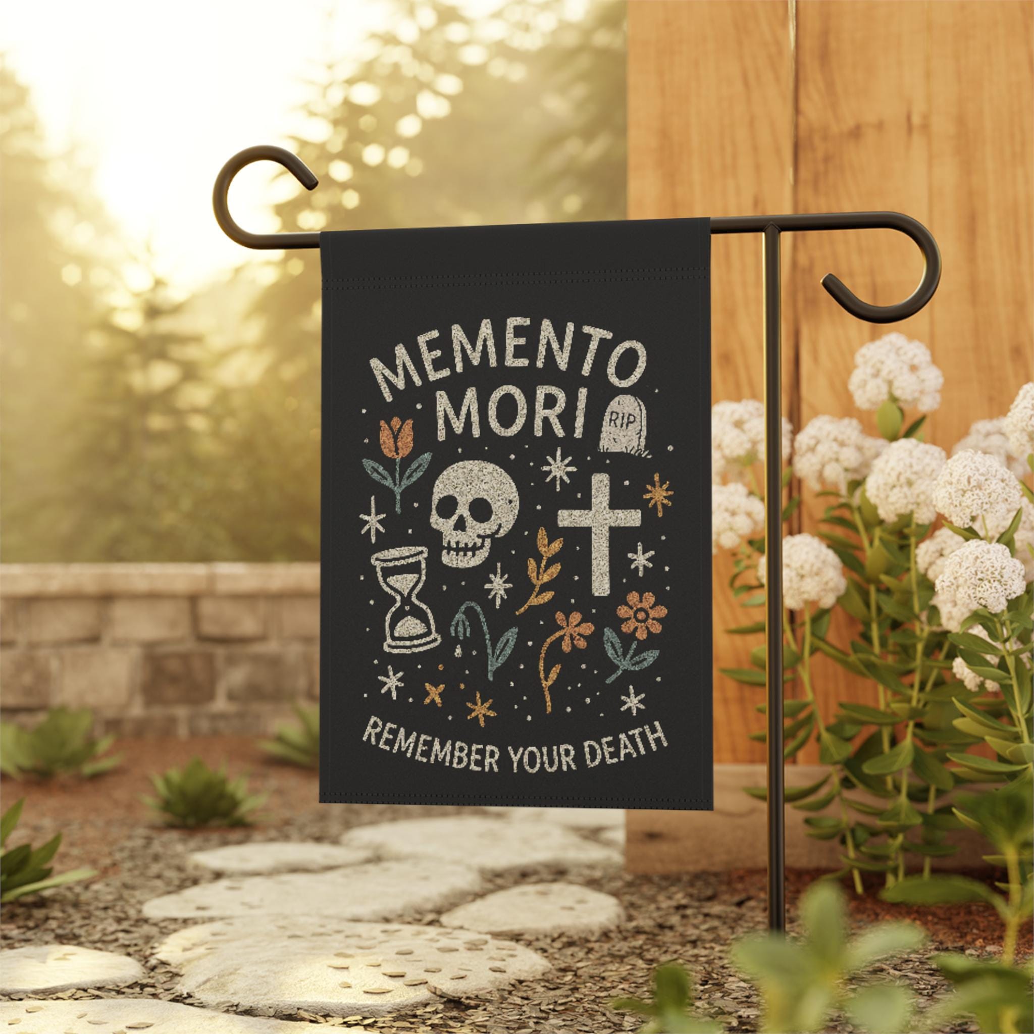 Memento Mori Flag, Catholic Garden Flag, Religious Outdoor Decor, Catholic Devotion Flag, Catholic Halloween Decor, All Souls Day Flag