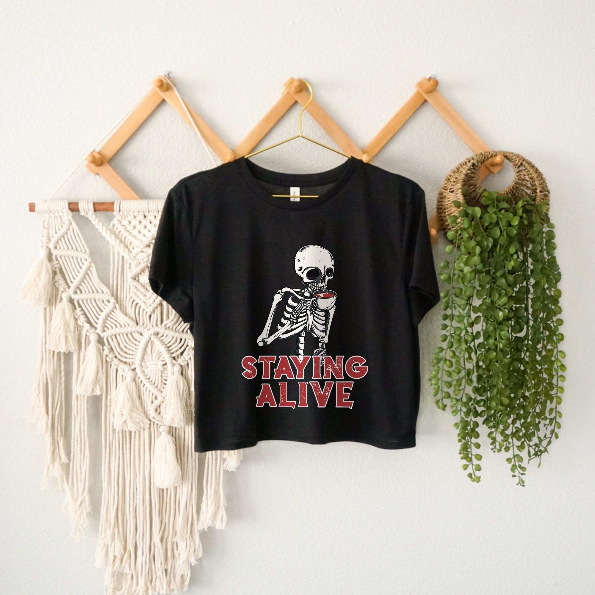 Staying Alive Skeleton Crop Top - Halloween Pumpkin Costume for Women