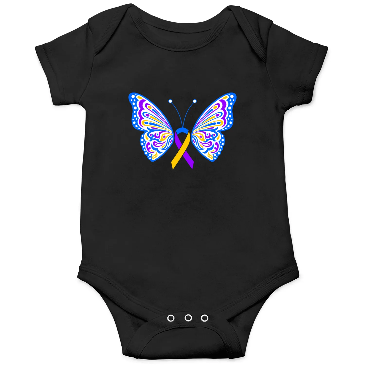 Bladder Cancer Purple Yellow Blue Ribbon Butterfly Onesies