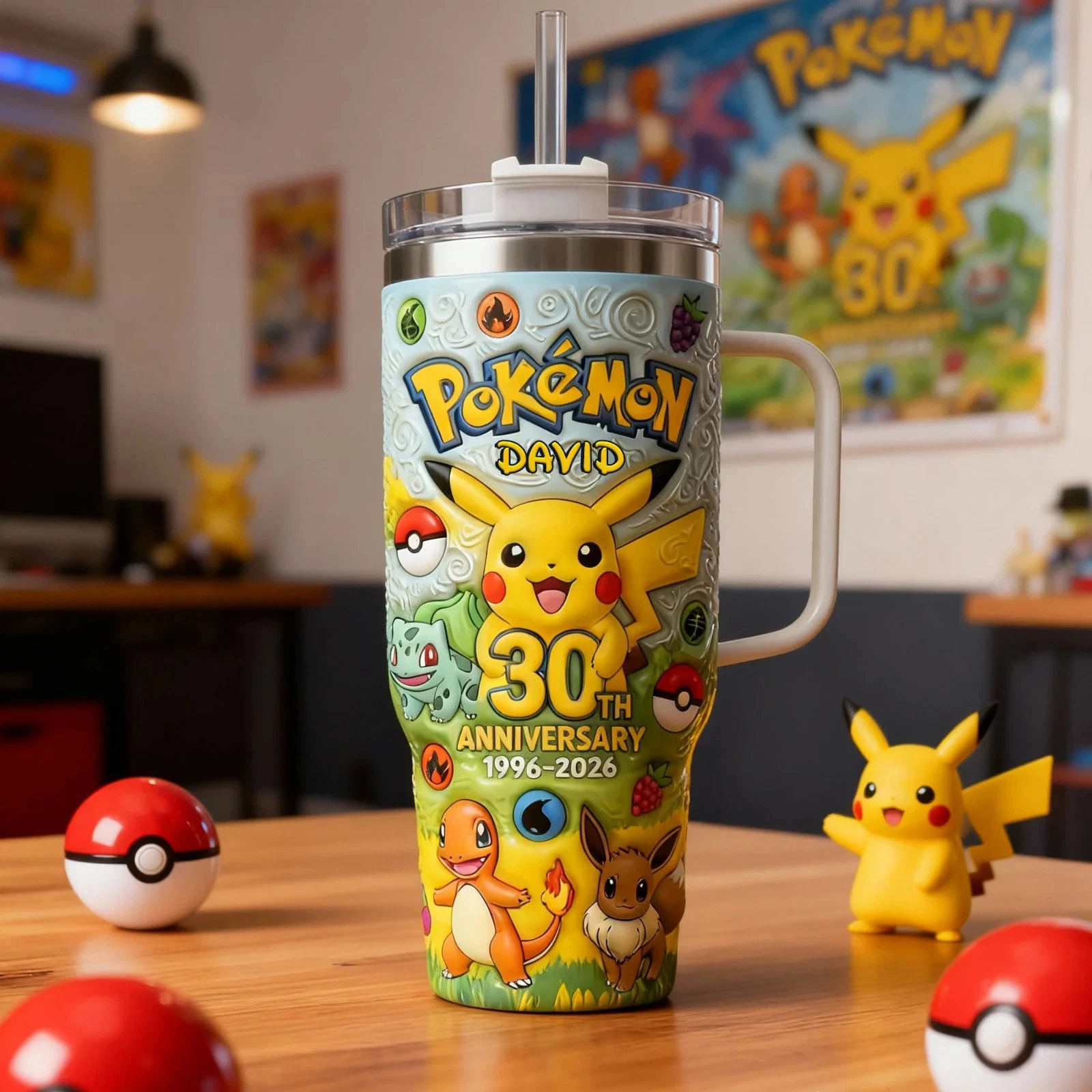 Pokemons 30th Anniversary 2026 Custom Name Tumbler 40 oz with Handle