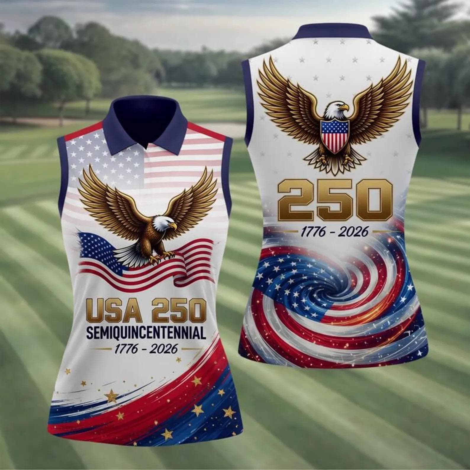 Women’s Sleeveless Polo Shirt - USA 250th Anniversary, American Flag, Golf Apparel