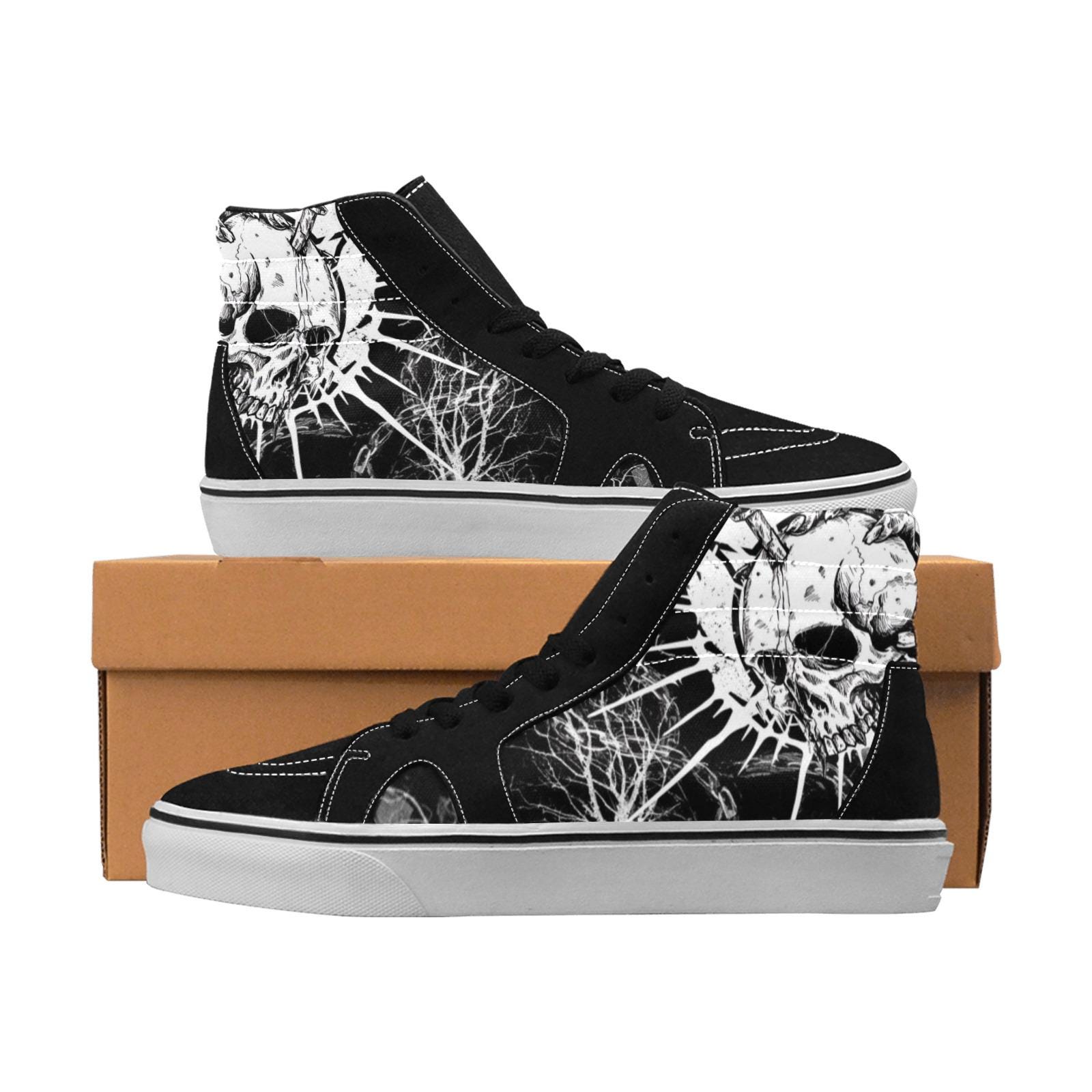 Custom Skull & Cracked Glass High-Top Sneakers - Gothic Punk Men's & Women's Footwear