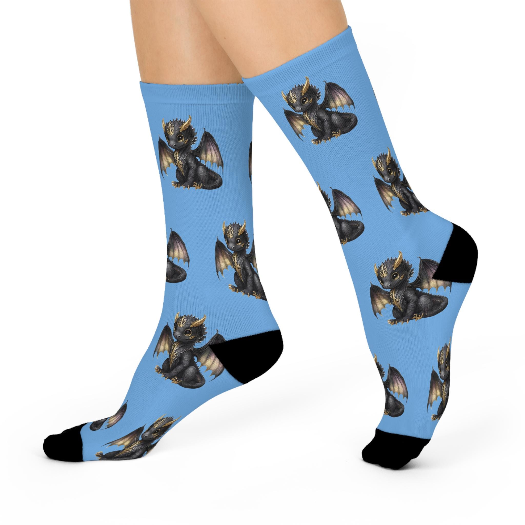 Dragon Lover Crew Socks, Mythical Black Design for Cozy Comfort, Fun Gift Idea for Fantasy Fans and Sock Collectors