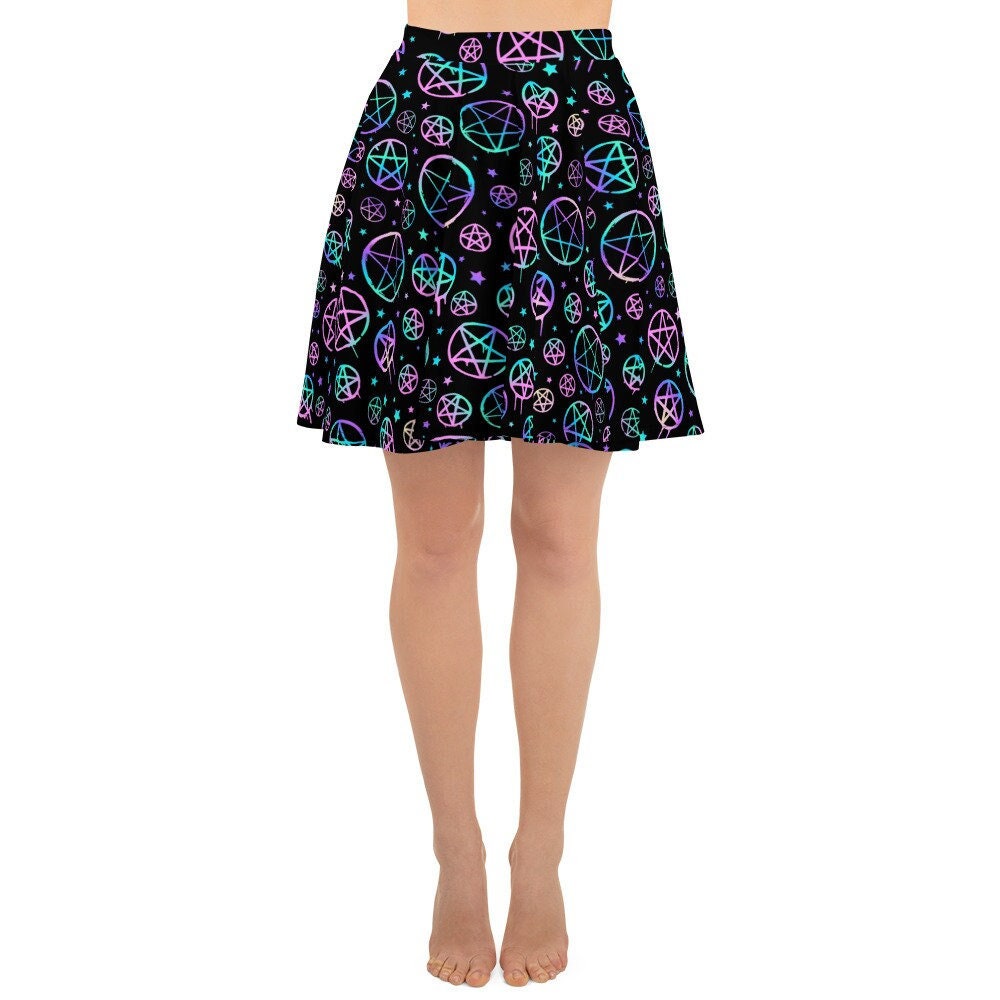 Pastel Pentagram Skater Skirt for Women Alternative Gothic Style