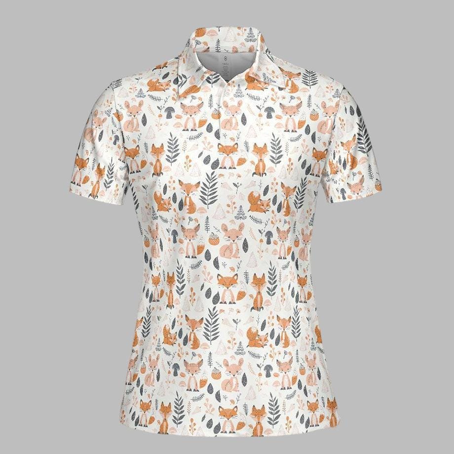 Women's Cottagecore Fox Woodland Print Polo Shirt, Moisture-Wicking Short Sleeve Golf Top