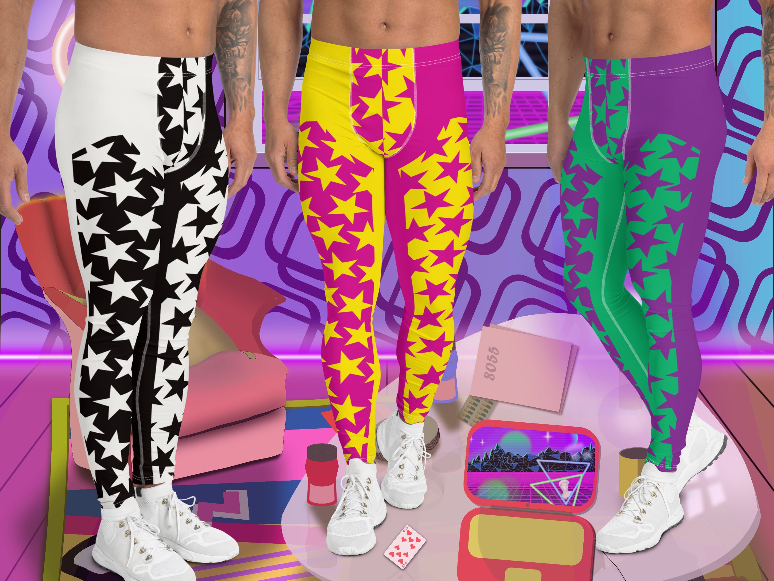 Mens Leggings Stars, Pro Wrestling Tights, Funky Fashion Leggings, Yoga Pants