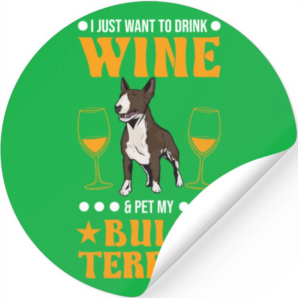 Bull Terrier And Wine Miniature Stickers