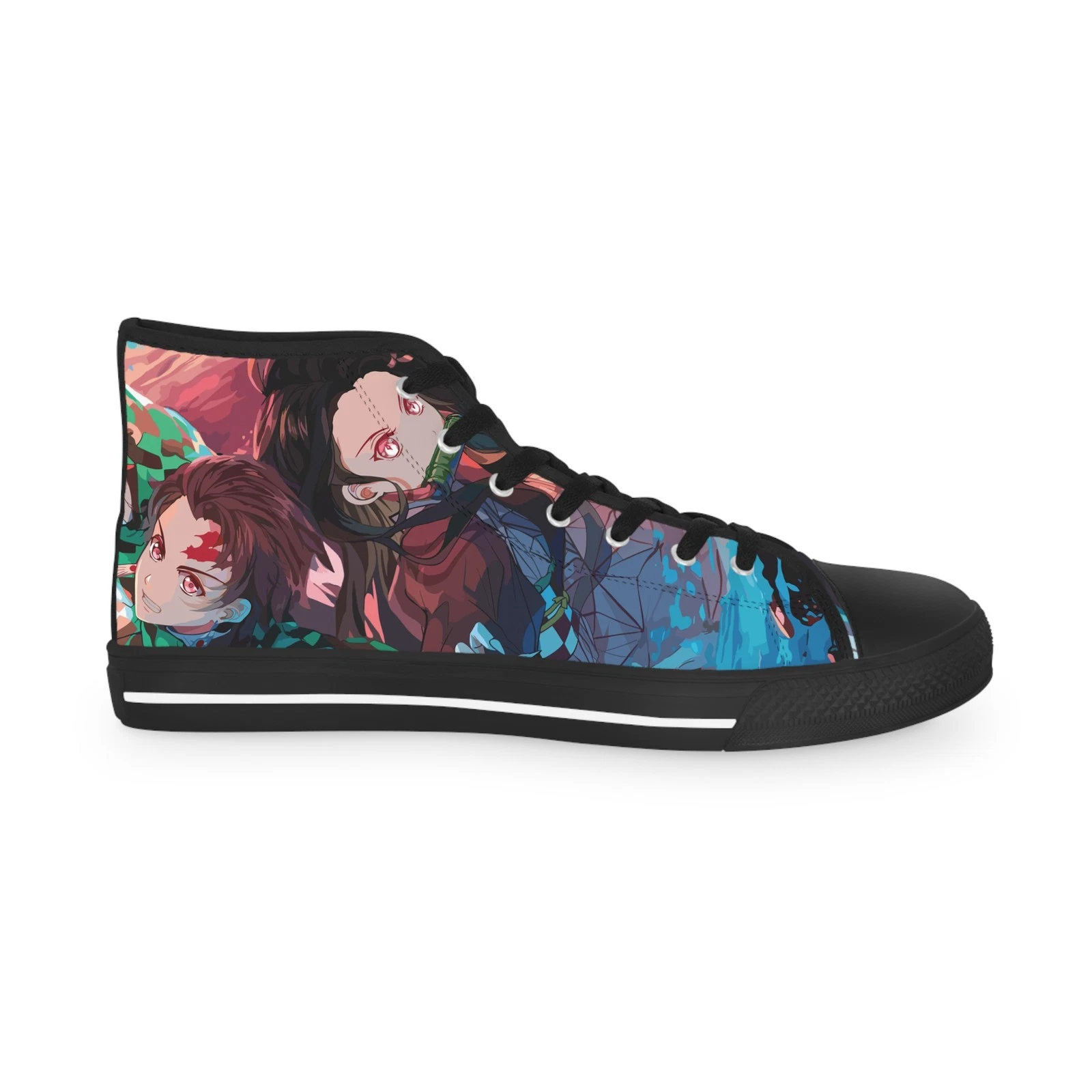 Men High Top Sneakers Shoes tanjiror neko demon fan art anime manga