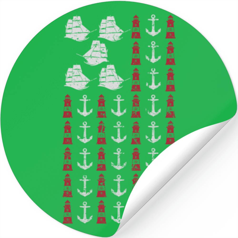 Sailing Ship American Flag 4th of July Anchor USA Stickers