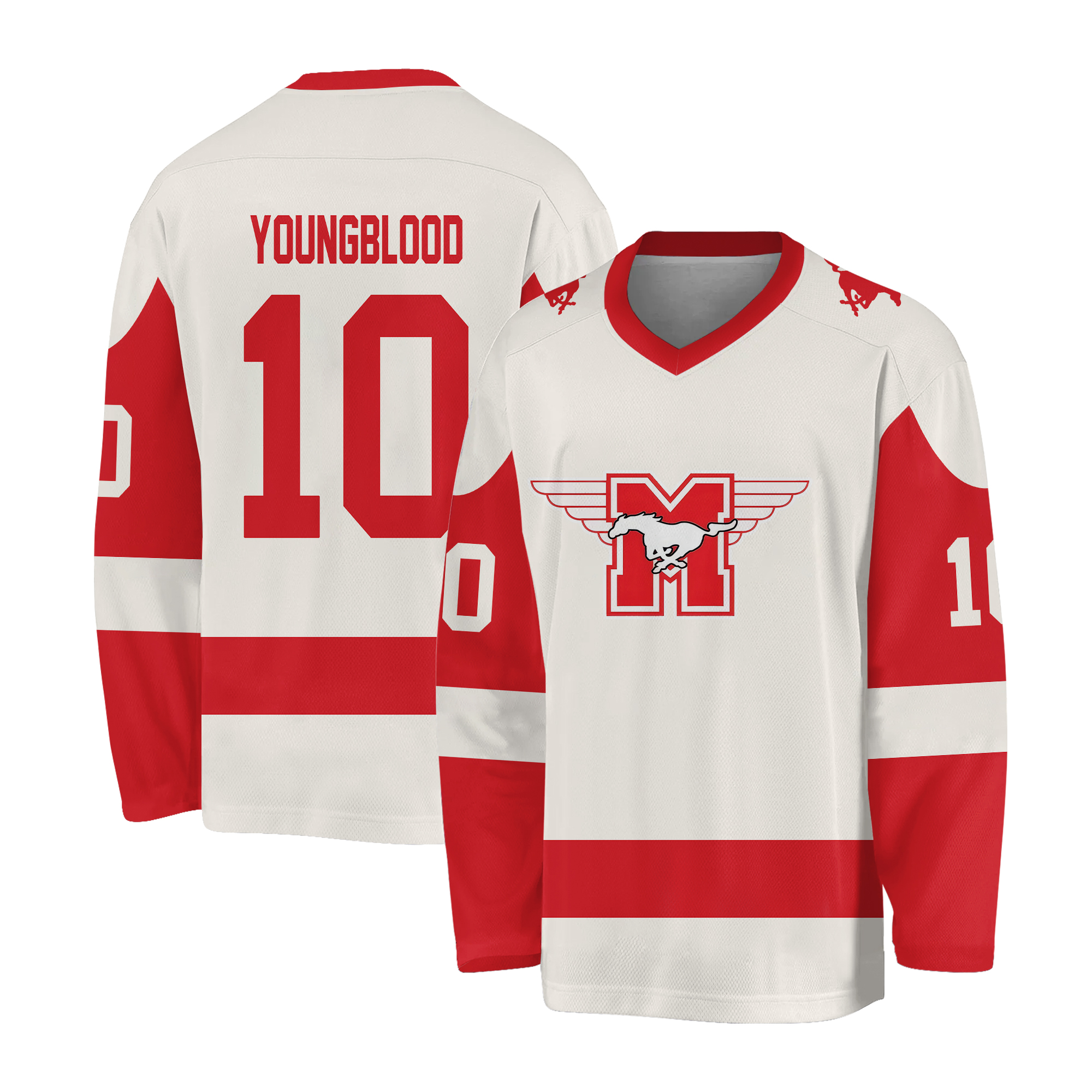 Mustangs Youngblood Jersey #10 Hockey Jersey 1986 Movie Rob Lowe White