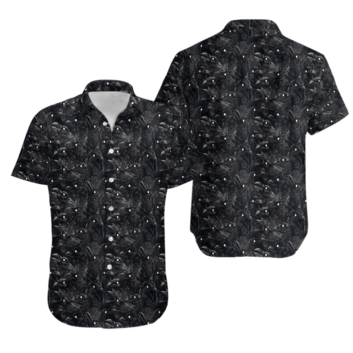 Raven Pattern Hawaiian Button Down Shirt