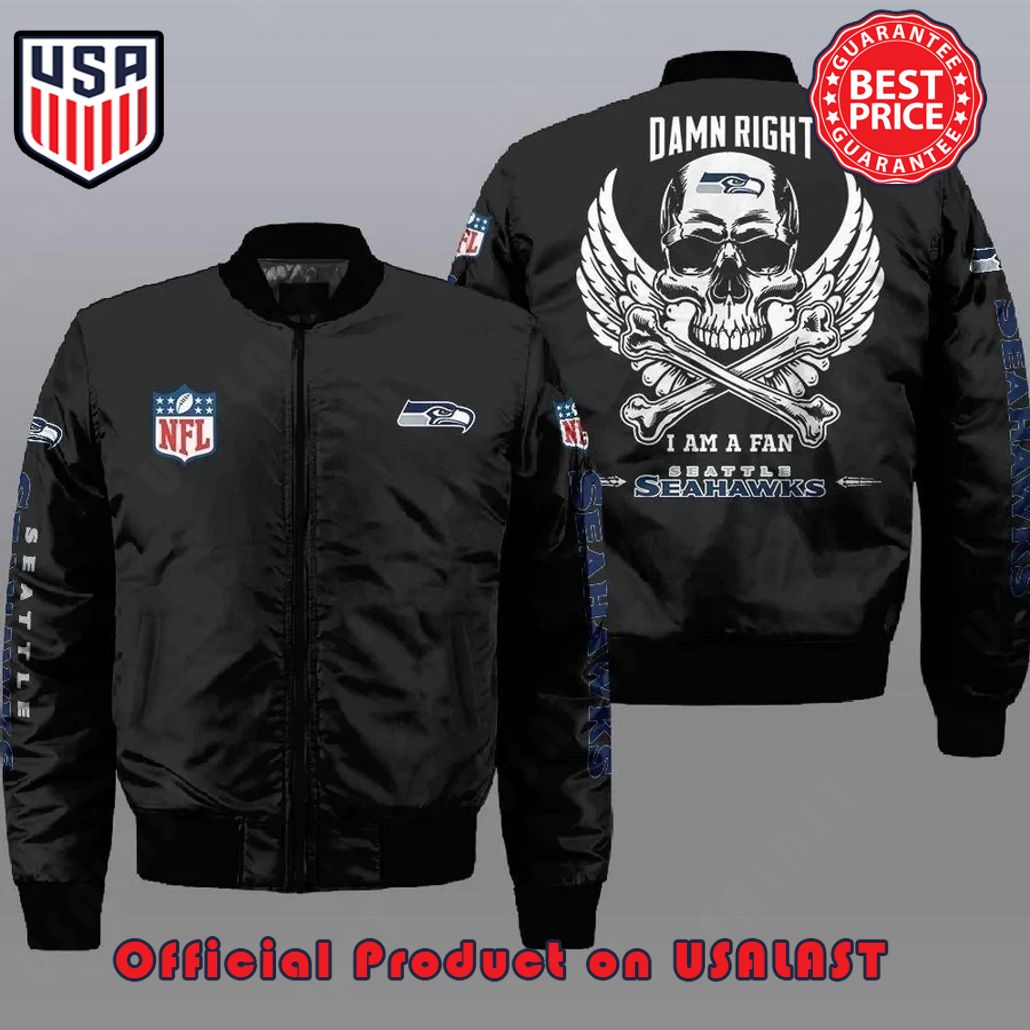 SEATTLE SEAHAWKS WINGS SKULL LOGO BOMBER JACKET – BLACK