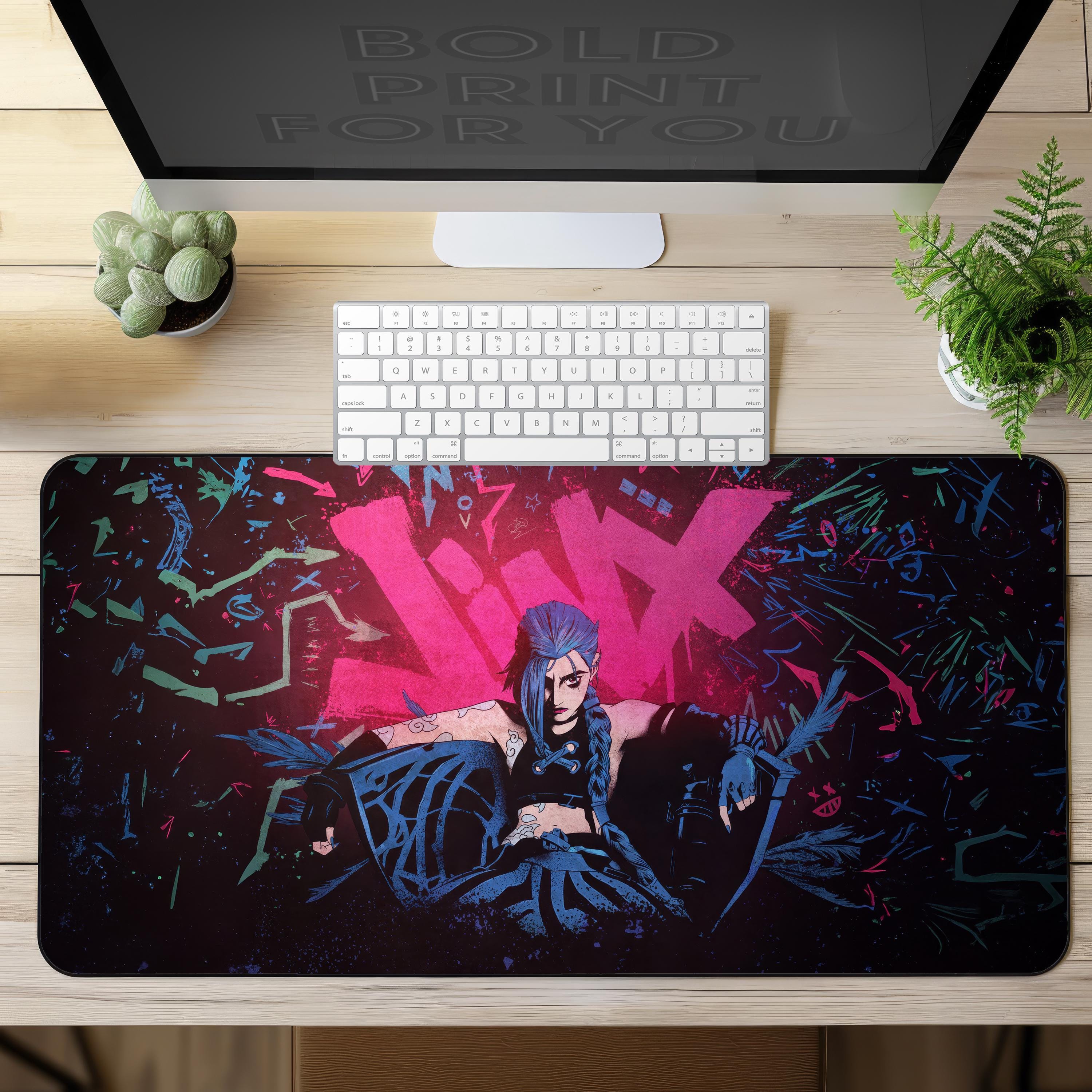 Anime girl Jinx Desk Mat, gaming mouse mat, Keyboard Laptop Gaming Waifu Desk Pad