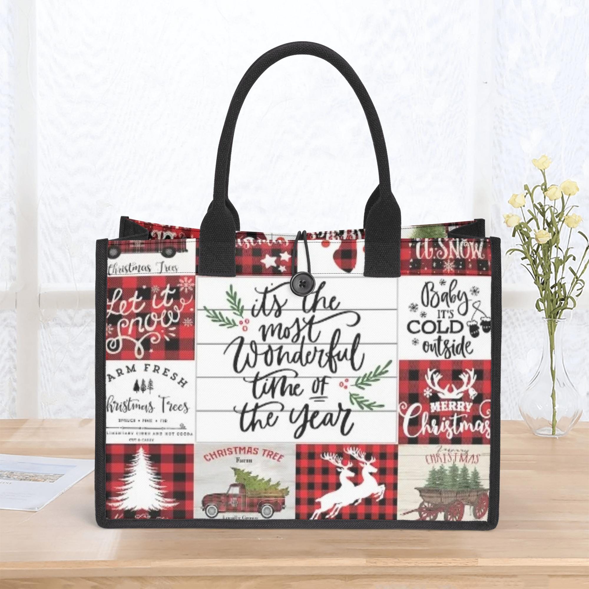 Christmas Canvas Totes Bag, Christmas Woman Handbag, Christmas Canvas Bag, Christmas Lover's Bag