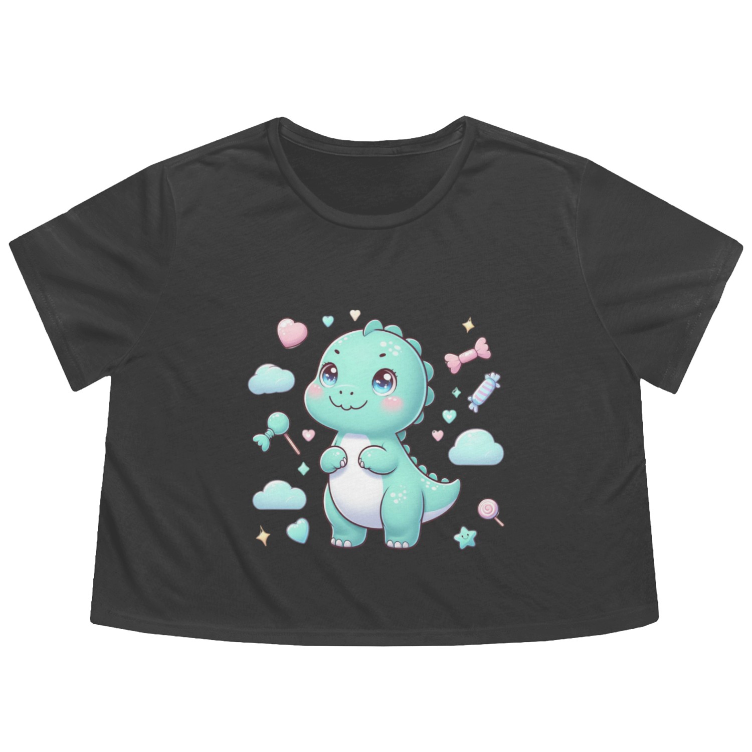 Cute Dino Flowy Cropped Tees