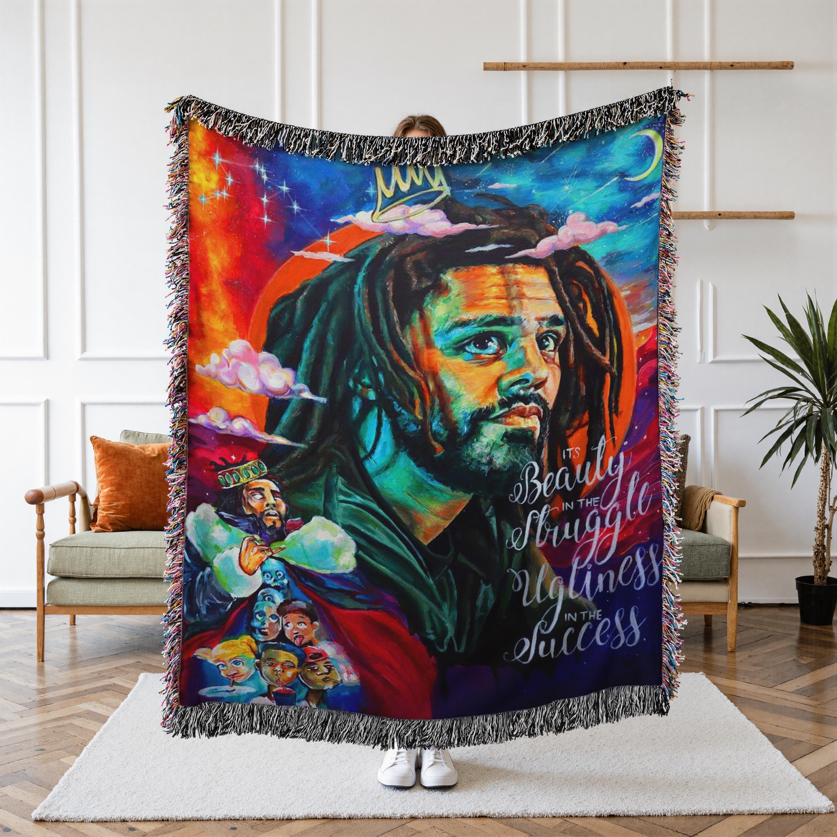 J. Cole Woven Blanket, Rap Artist Blanket, Hip Hop Tapestry, Cozy Room Decor, Fan Gift, Dreamville Aesthetic Blanket