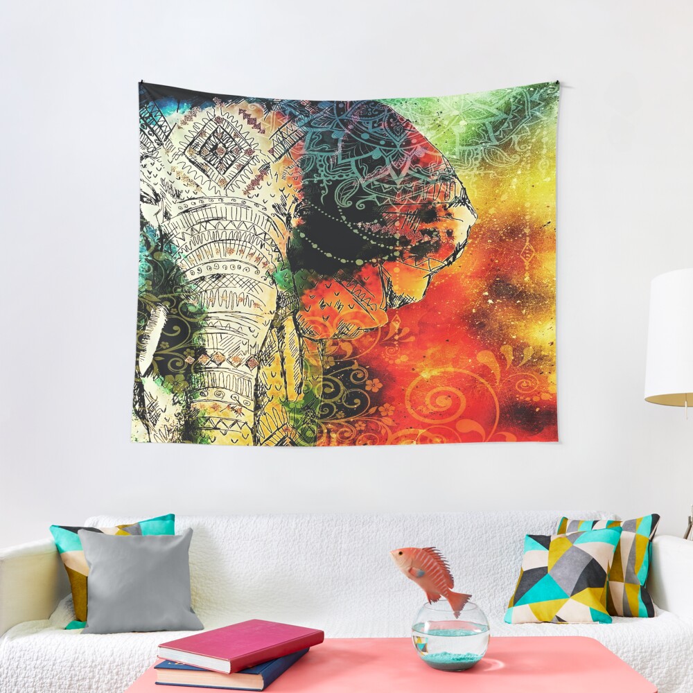 Mandala Indian Elephant / Zen Yoga Elephant Mandala Tapestry