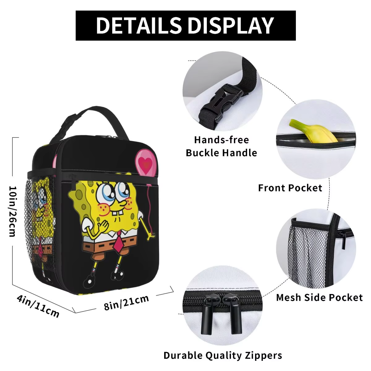 Spongebobed Cartoon Lunch Bag Outdoor Picnic Lunch Box For Men Fashion Graphic Tote Food Bags Oxford Portable Cooler Bag