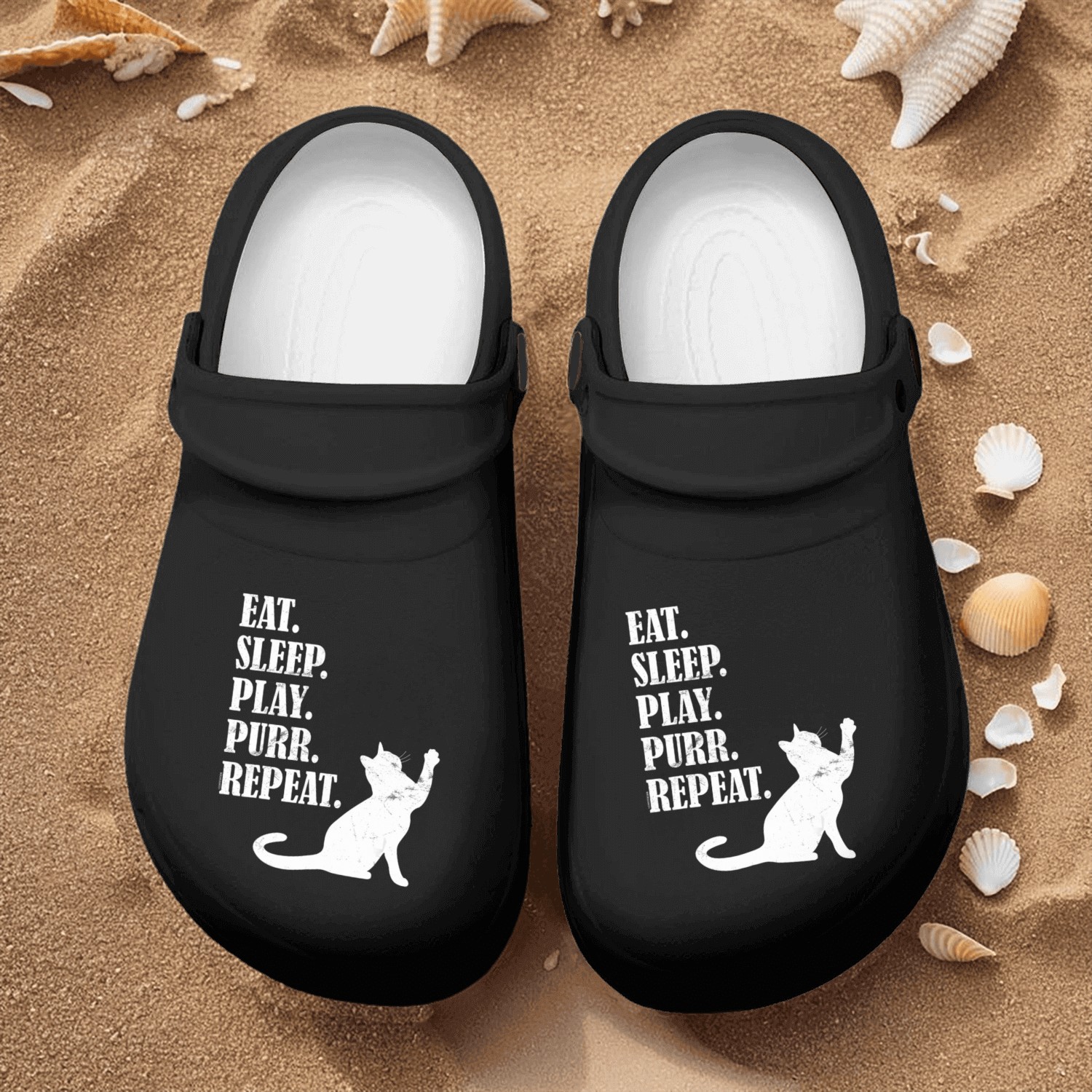 Cat Motive Fun Retro Eat Sleep Play Purr Repeat Nurse Clogs
