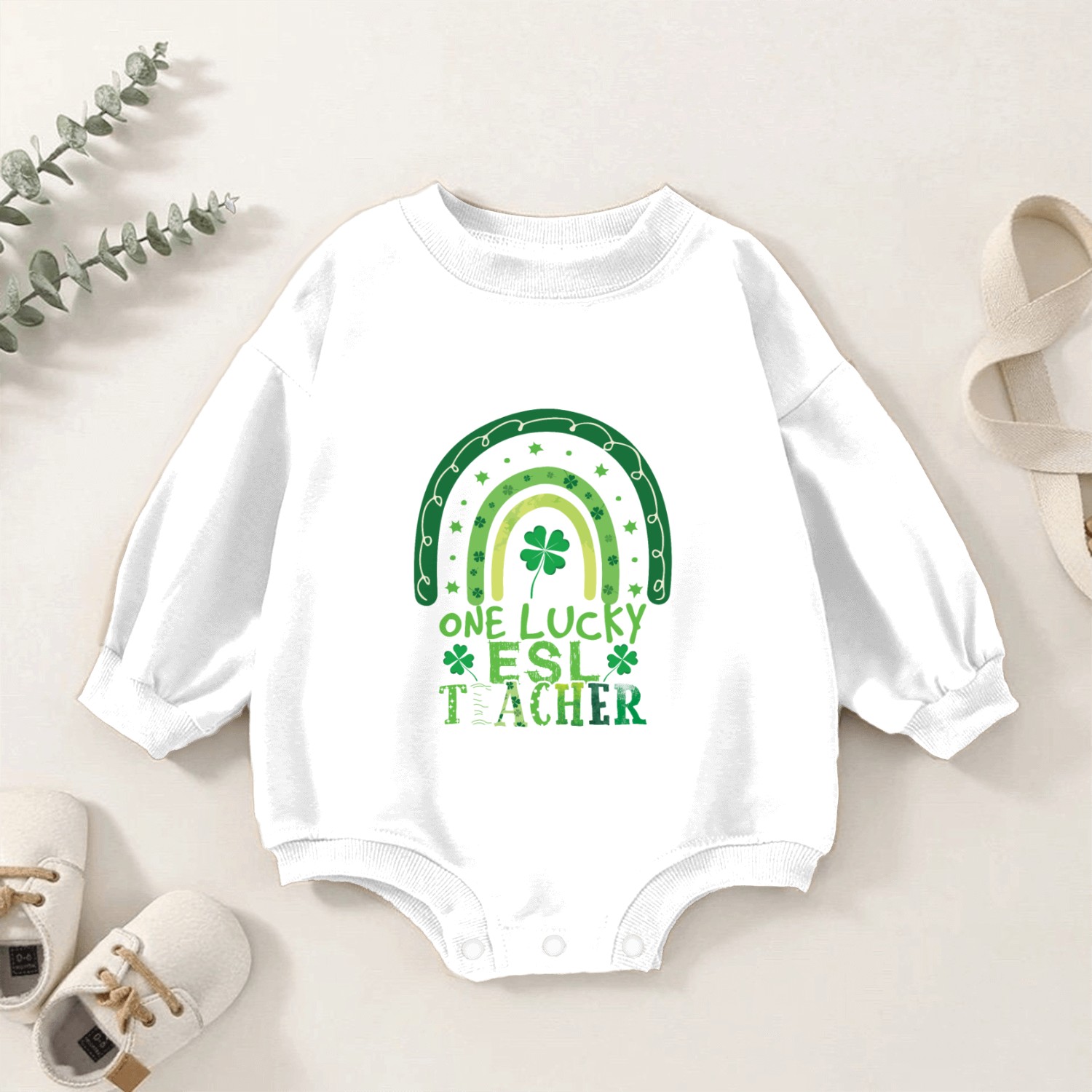 Rainbow Saint Patrick Day Clover Lucky Teacher Baby Romper Sweatshirts