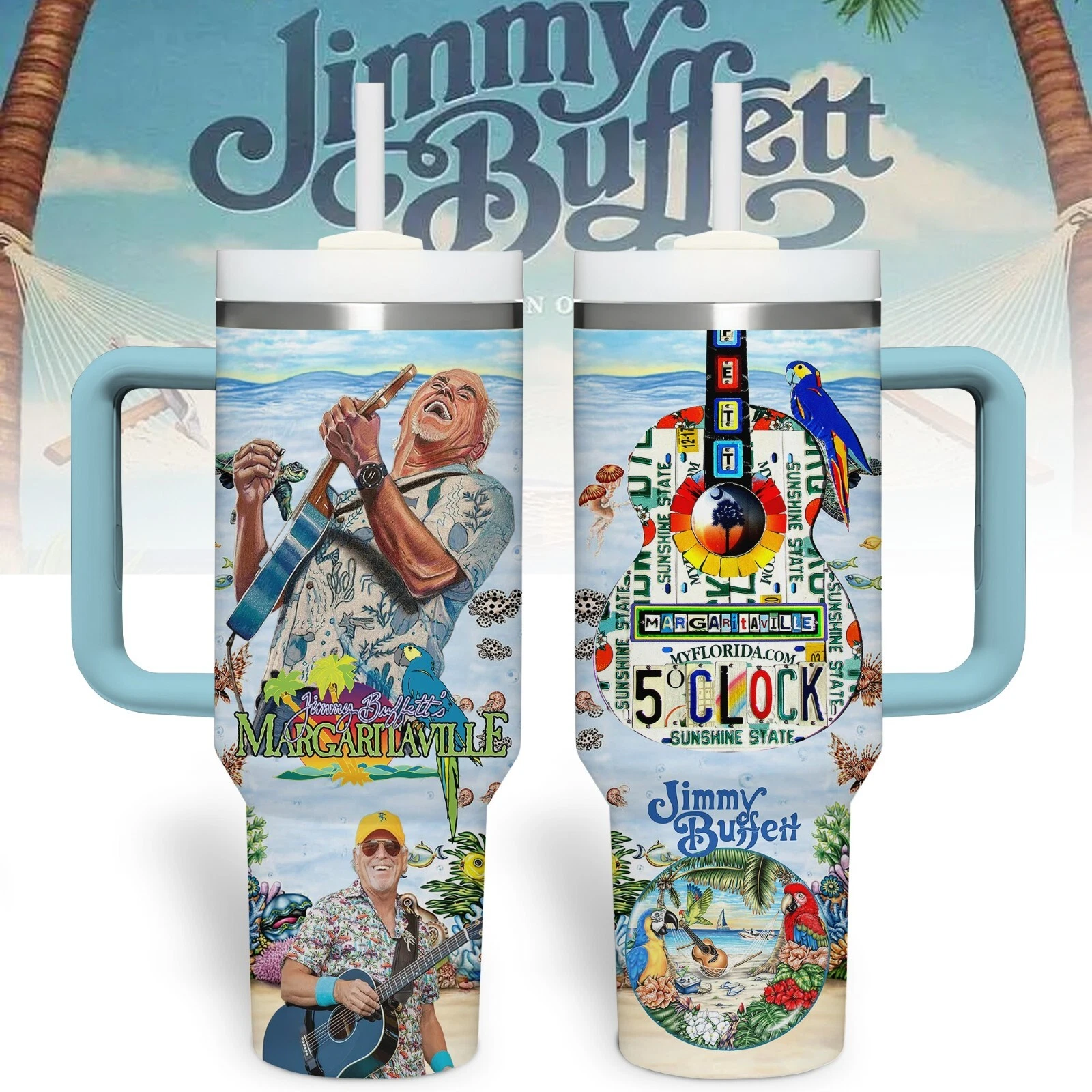Jimmy Buffett Music Tumbler 40oz With Handle