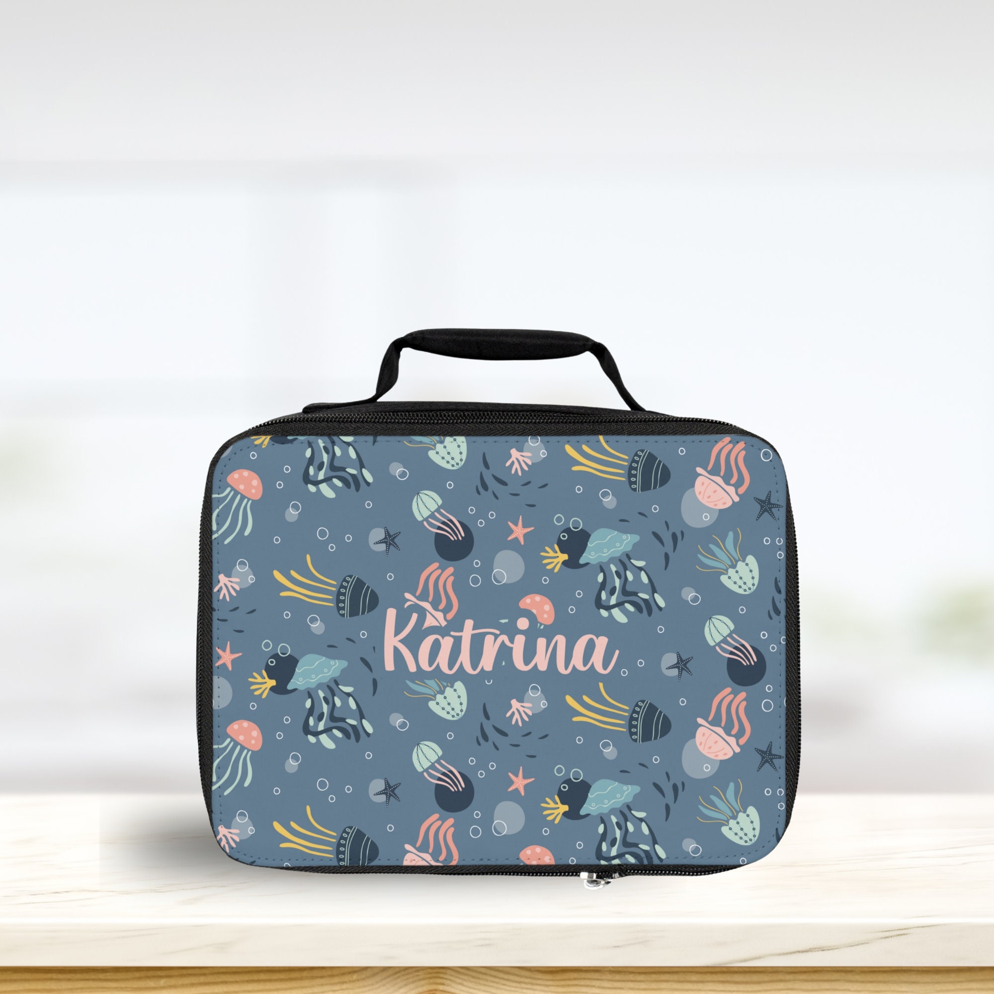 Jellyfish Lunchbox Personalized / Custom Lunch Box for Back to School / Insulated Lunch Bag with Custom Name / Beach Trip Snack Bag