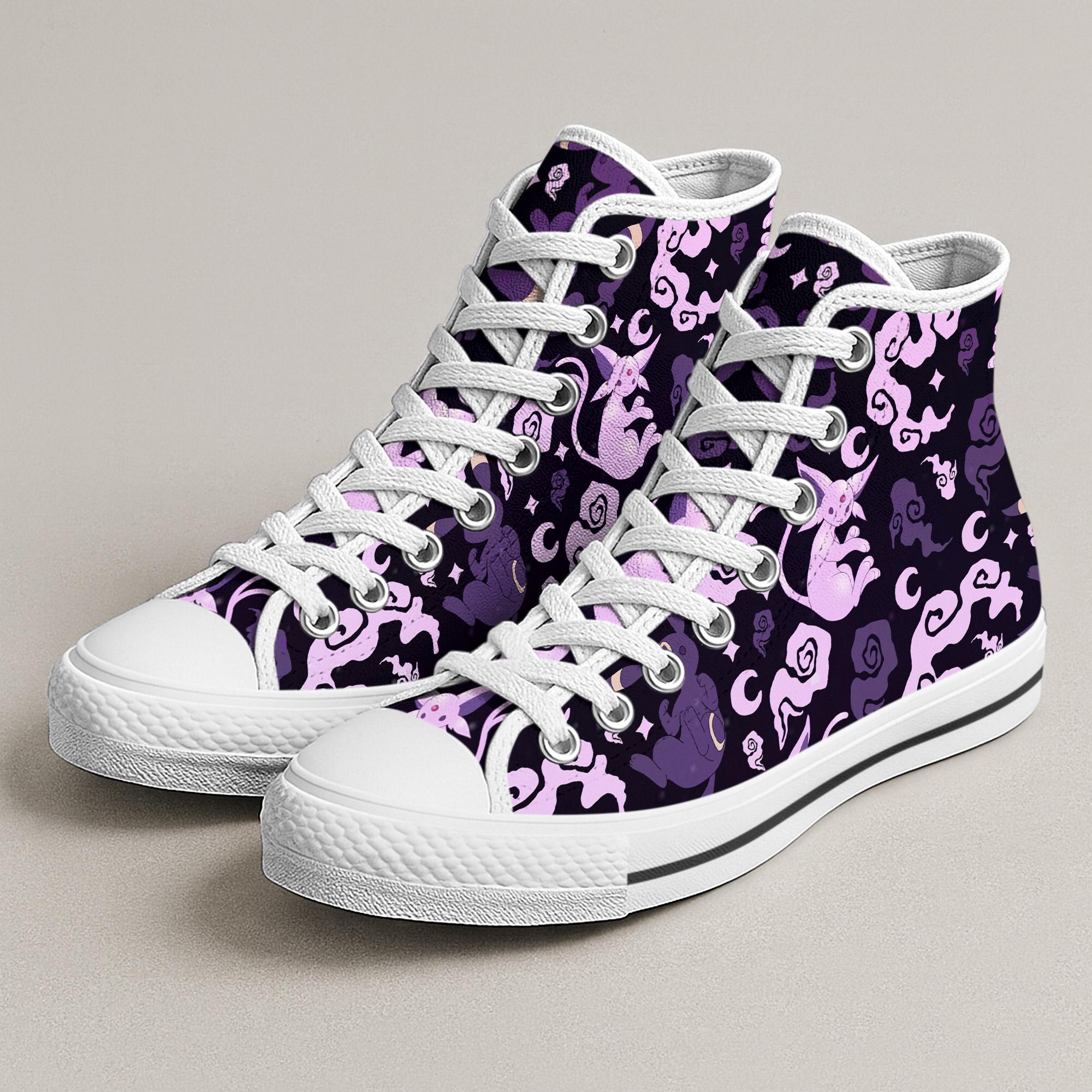 Umbreon Espeon High Top Shoes, Mystic Kawaii Sneakers, Cute Printed Shoes, Espeon Umbreon Gifts