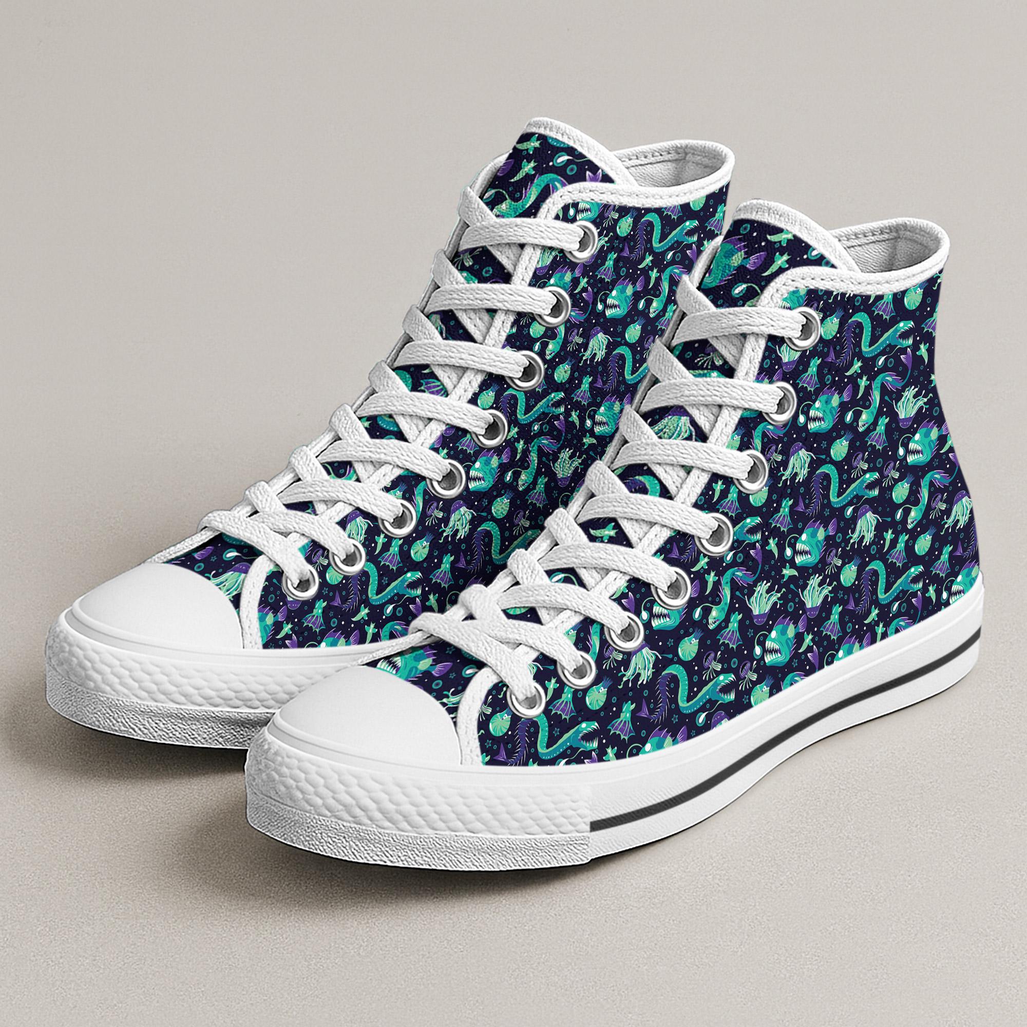 Deep Sea High Top Shoes, Fantasy Ocean Sneakers, Kawaii Printed Shoes, Sea Shoes Gifts