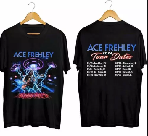 Ace Frehley 2024 Tour Dates Black Cotton T Shirt, Concert Double Sided Short Sleeve Shirt, Music Lover Gift, 2024 Music Tour Merch