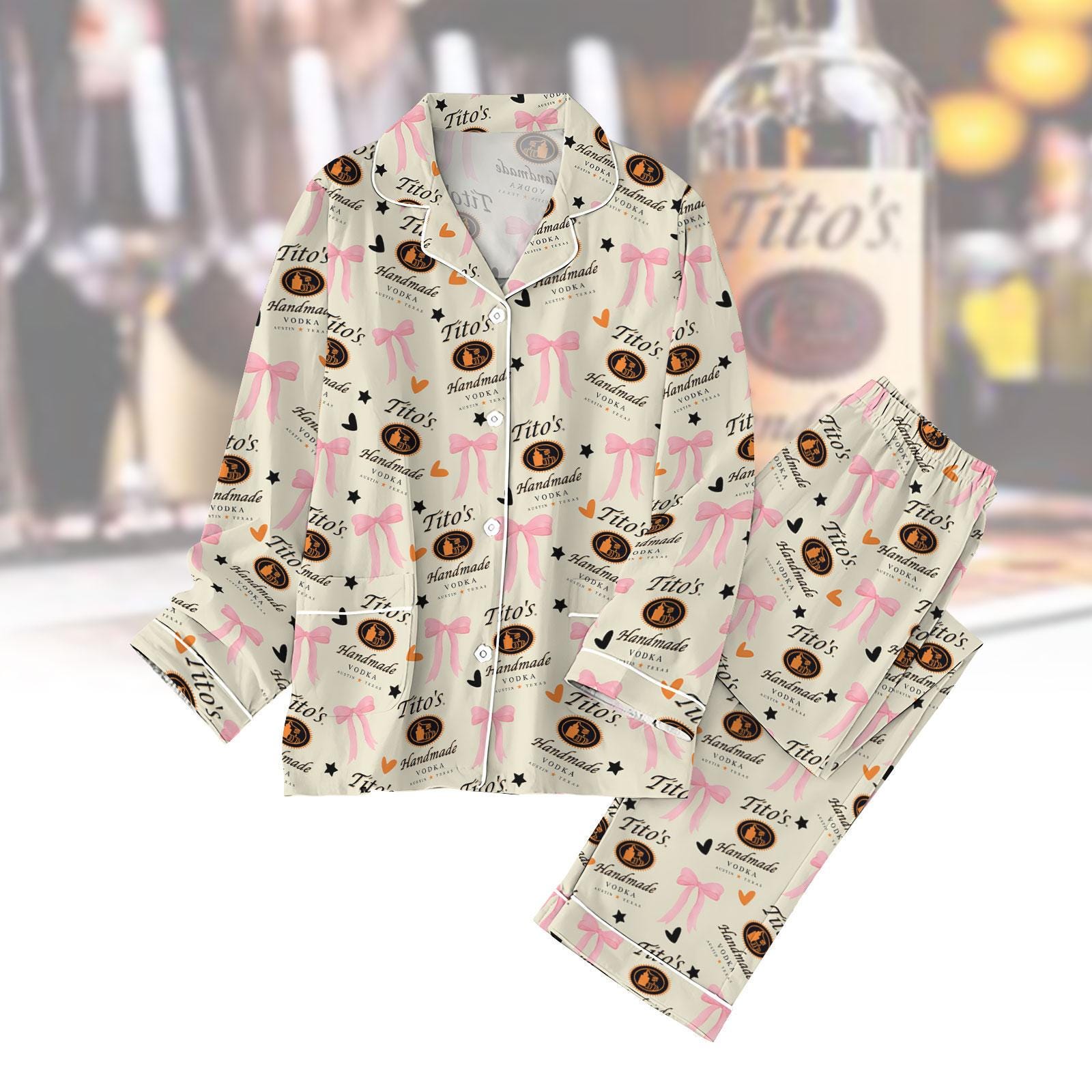 Titos Handmade Vodka Pajamas, Titos Vodka Pajamas Set, Titos Coquette Pajamas, Vodka Alcohol Pajamas, Alcoholic Valentine Pajamas Women