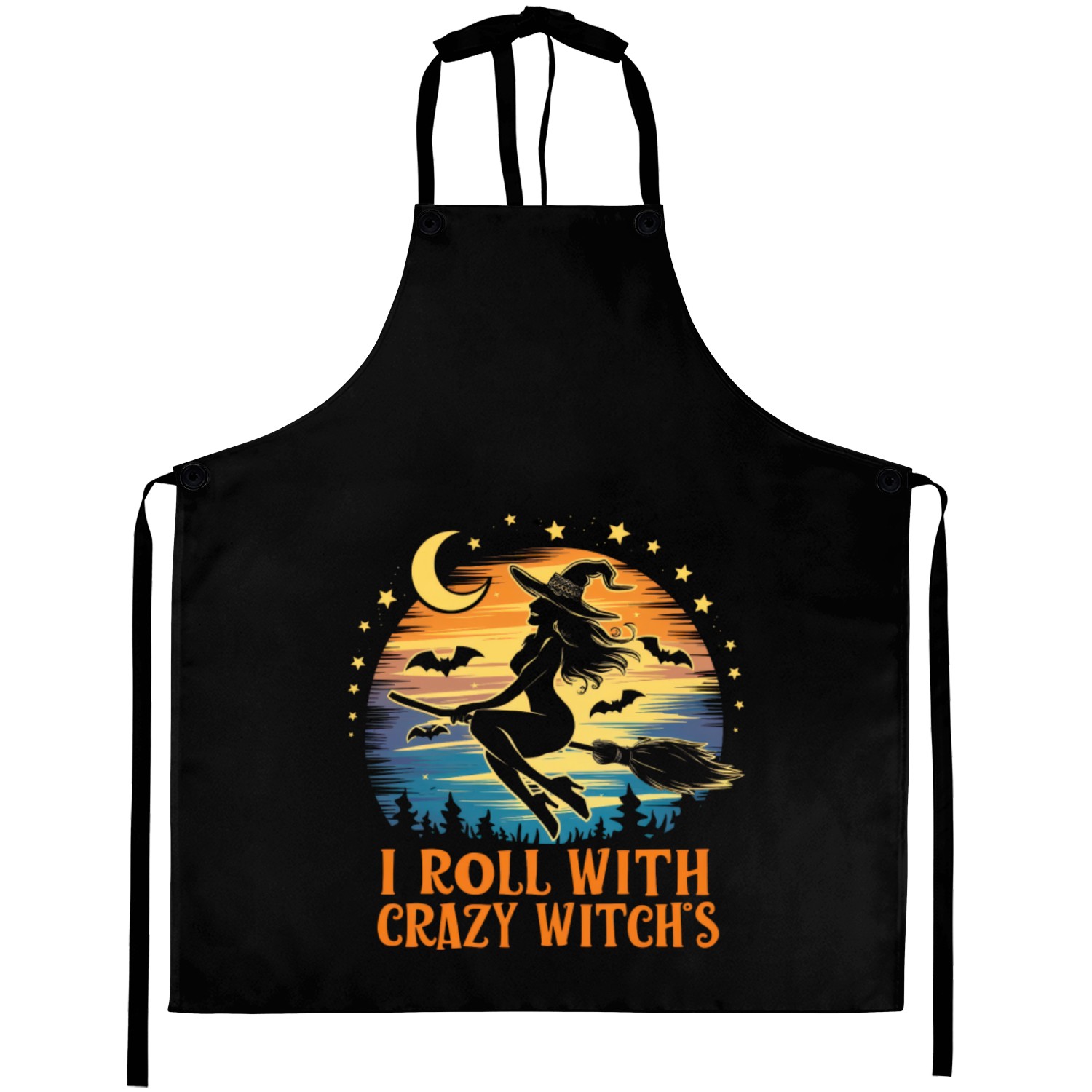 I Roll With Crazy Witches - Spooky Witch Graphic Aprons