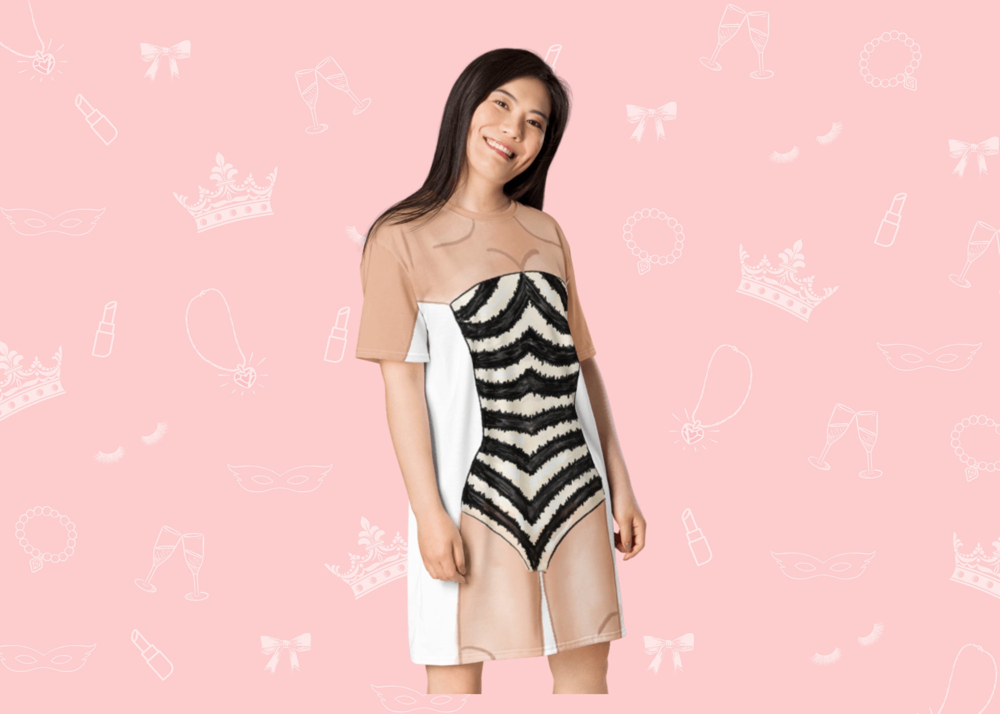 Retro Swimsuit T-Shirt Dress | Easy Costume, Fun Loungewear, Unique Gift