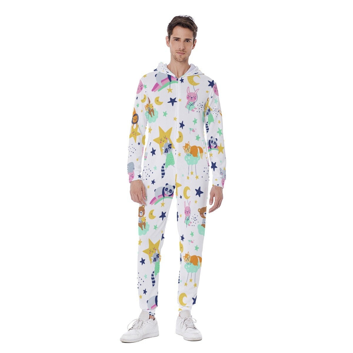 Animals in heaven Men's Hooded Jumpsuit, Pajamas Winter Warm
