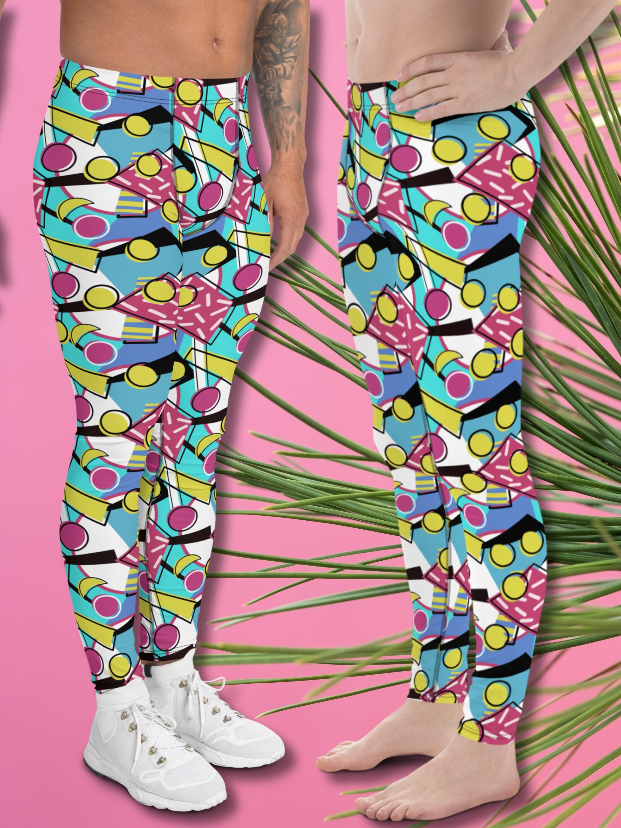 Mens Leggings Crazy Patterned 80s Memphis Harajuku Festival Meggings