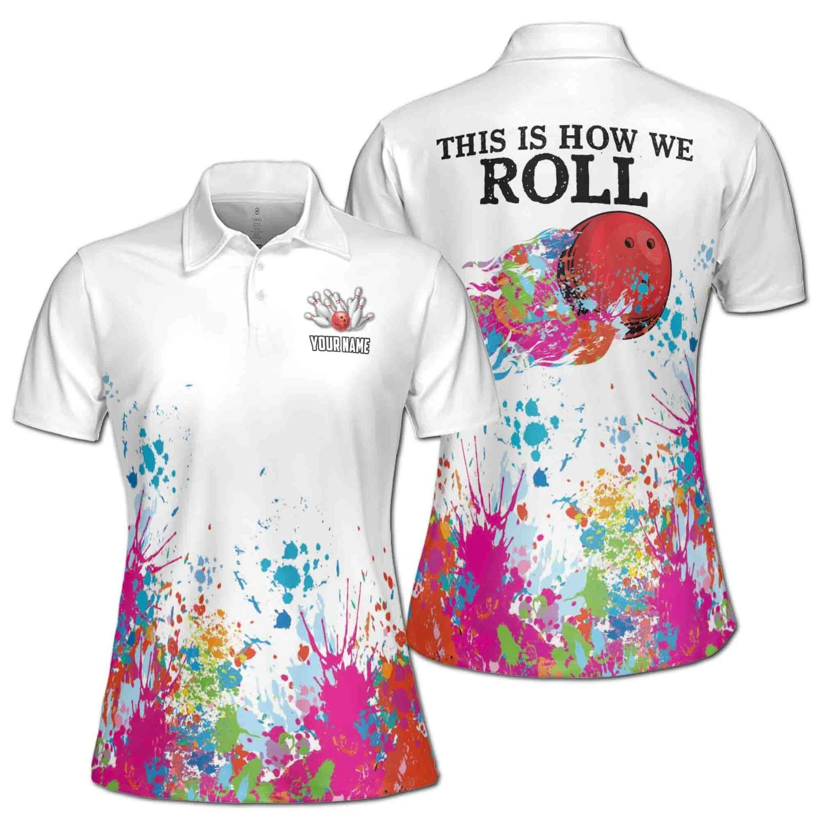 Women's Polo Shirt - Custom Color Spatter Bowling Design