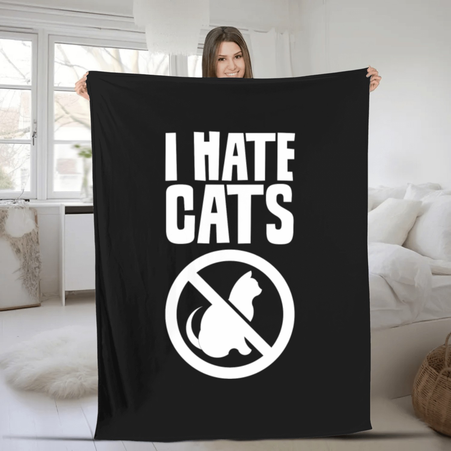 I Hate Cats Puppy Lover Dog Animal Sayings Fleece Blankets